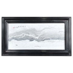 Vintage "Seaside & Mountains IV" Gray and White Landscape Unique Work of Art