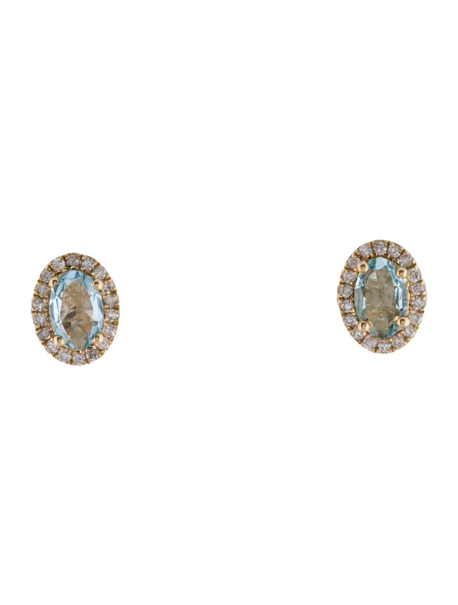 Elegant 14K Aquamarine & Diamond Stud Earrings - Gemstone Jewelry Collection In New Condition For Sale In Holtsville, NY