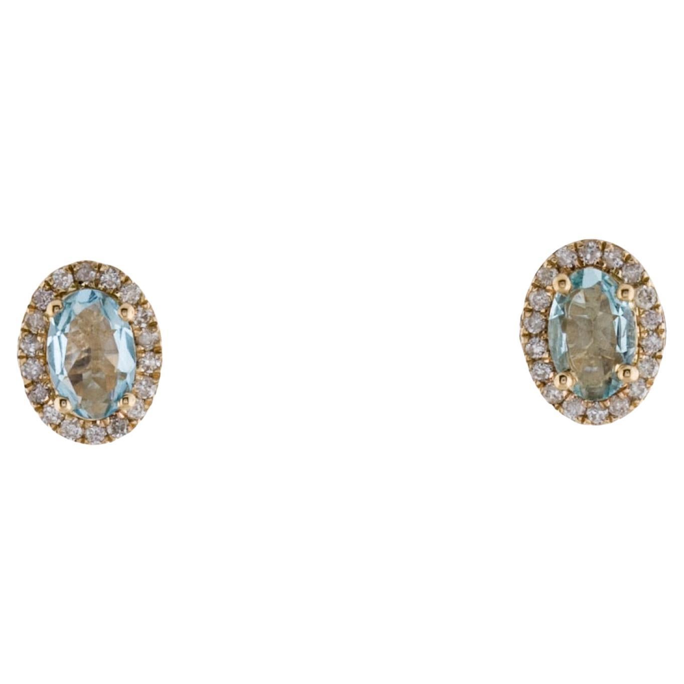 Elegant 14K Aquamarine & Diamond Stud Earrings - Gemstone Jewelry Collection For Sale