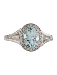 Exquisite 14K Diamond & Aquamarine Cocktail Ring, Size 7 - Timeless & Elegant