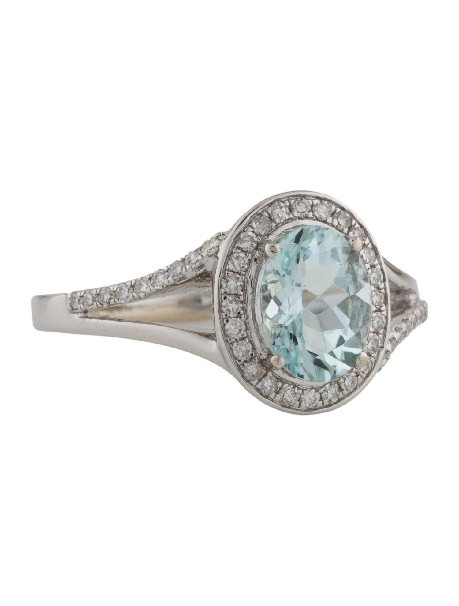 Brilliant Cut Exquisite 14K Diamond & Aquamarine Cocktail Ring, Size 7 - Timeless & Elegant