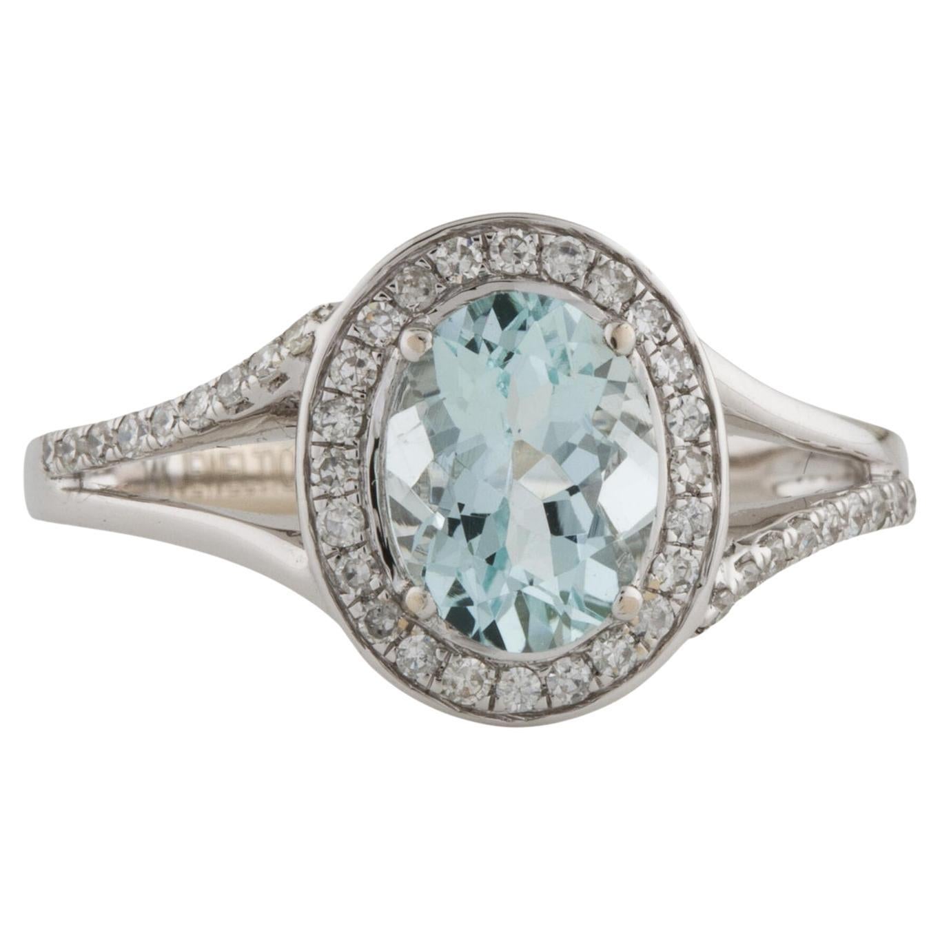 Exquisite 14K Diamond & Aquamarine Cocktail Ring, Size 7 - Timeless & Elegant