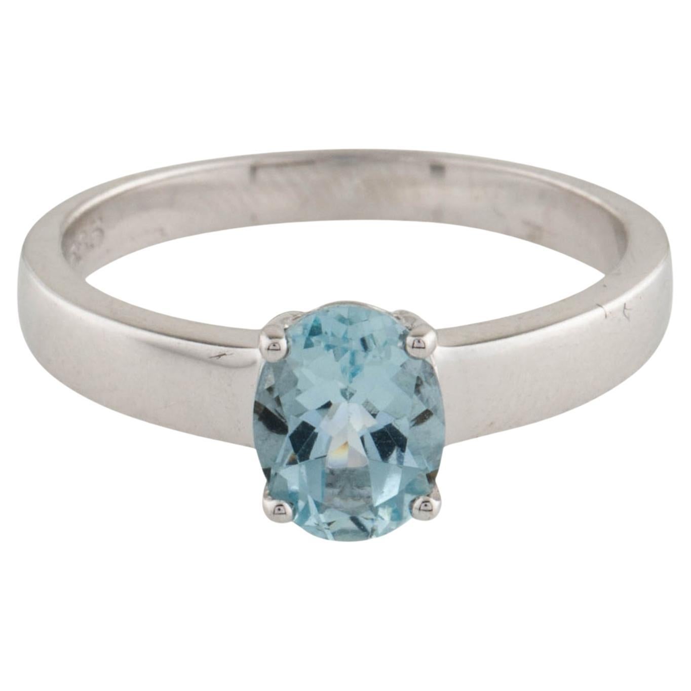 Elegant 14K Aquamarine Solitaire Cocktail Ring - 1.10ct Gemstone - Size 7.75