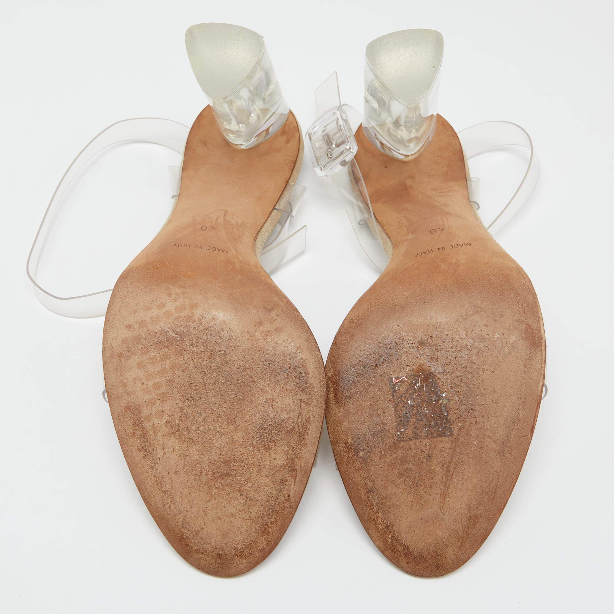 Season 6 White And Grey PVC Open Toe Ankle Strap Sandals Size 40 3