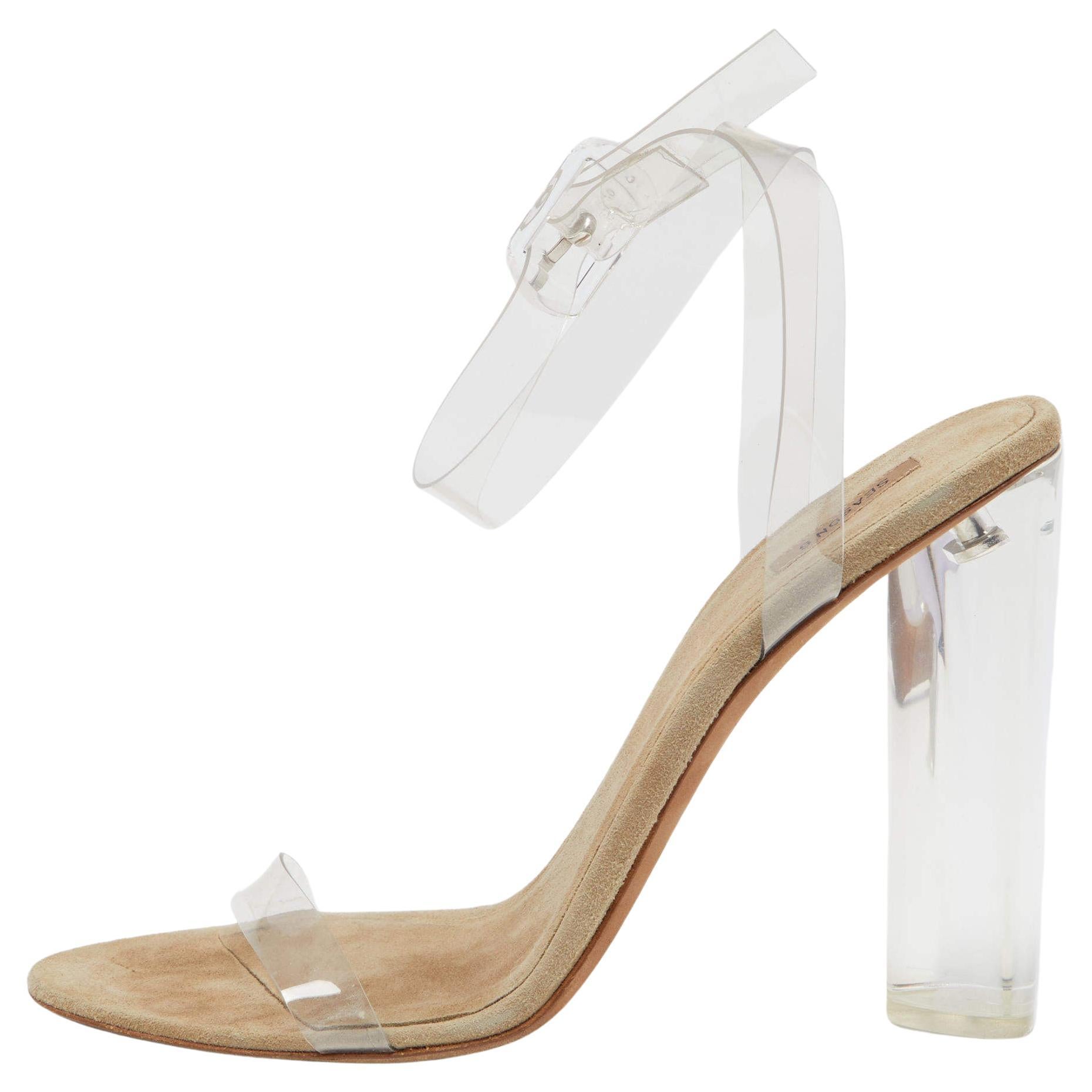 Season 6 White And Grey PVC Open Toe Ankle Strap Sandals Size 40 For Sale