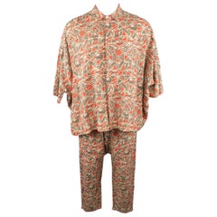 SEASON WIND Brick & Beige Print Oversized Shirt & Drop Crotch Pants Suit