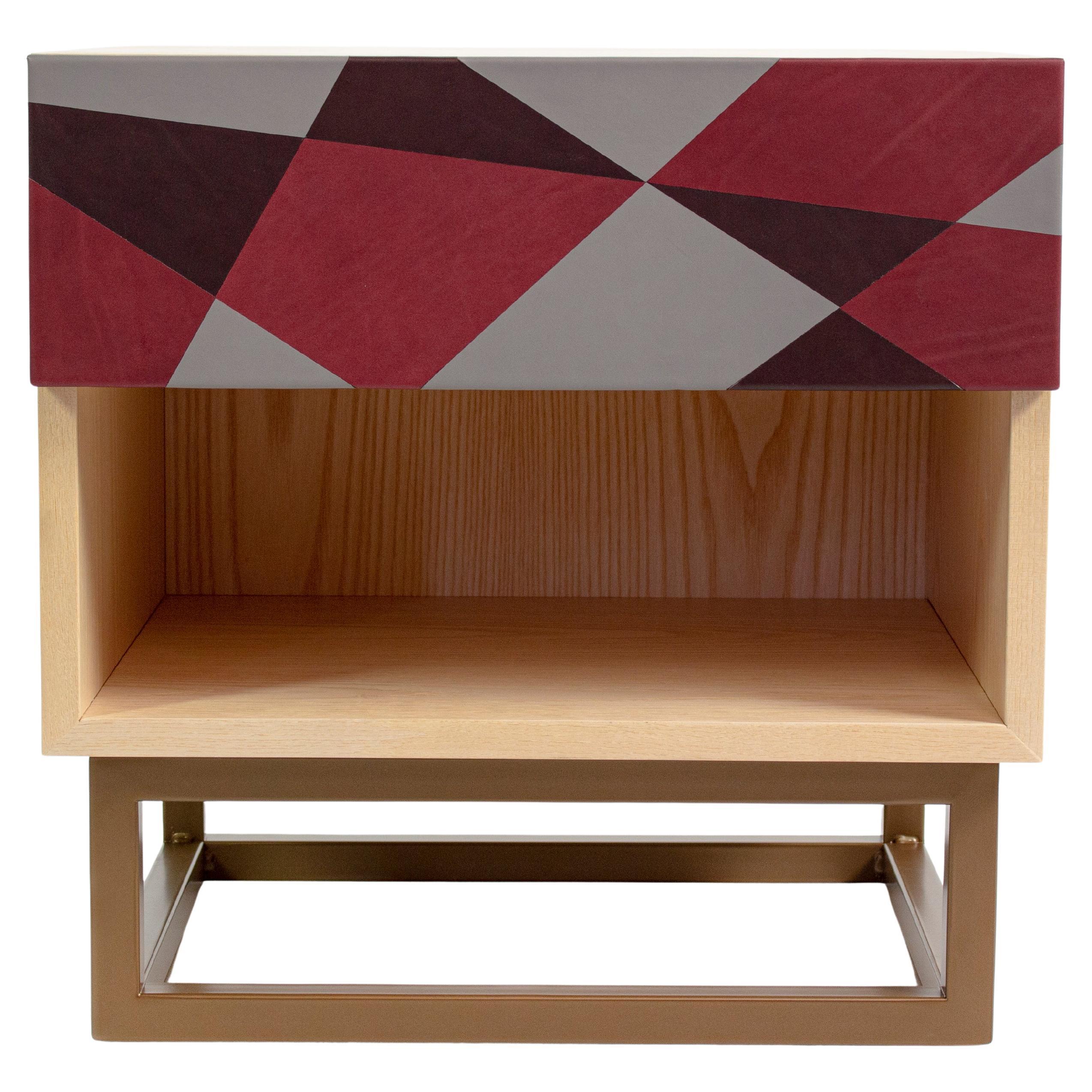 Comodino Seasons in Wood laminato, metallo e pelle di Oscar Maschera in vendita