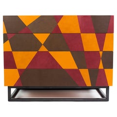 Cassettiera Seasons in Wood laminato, metallo e pelle di Oscar Maschera