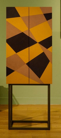 Seasons Mobile Cabinet in Laminated Wood, Metal & Leather by Oscar Maschera