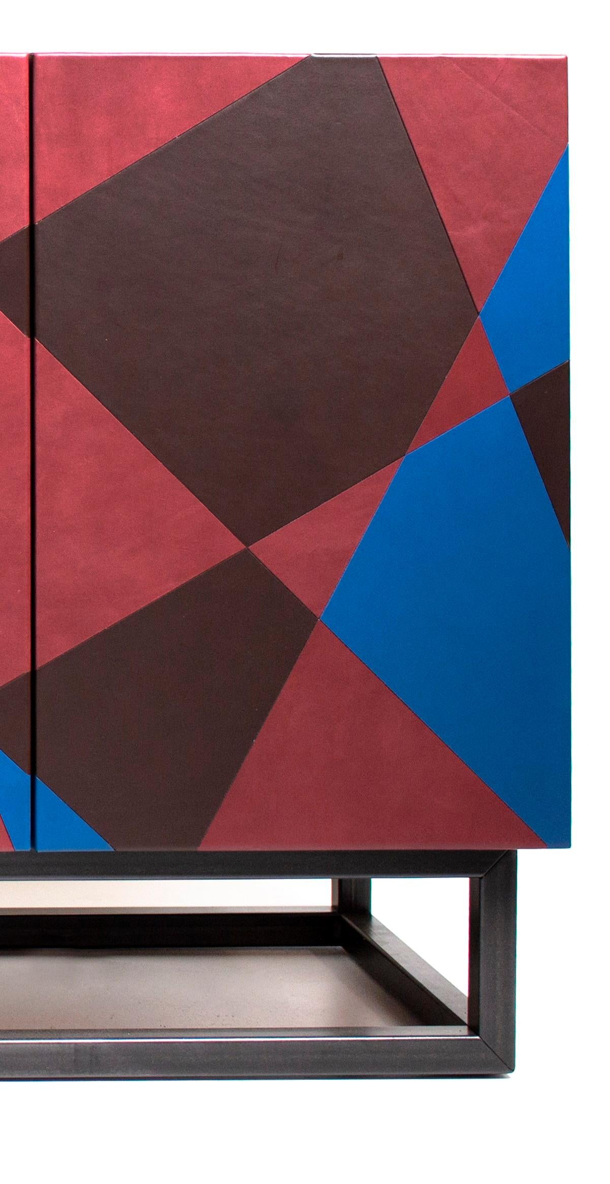 Credenza mobile Seasons in Wood laminato, metallo e pelle di Oscar Maschera In condizioni Nuovo in vendita a Geneve, CH