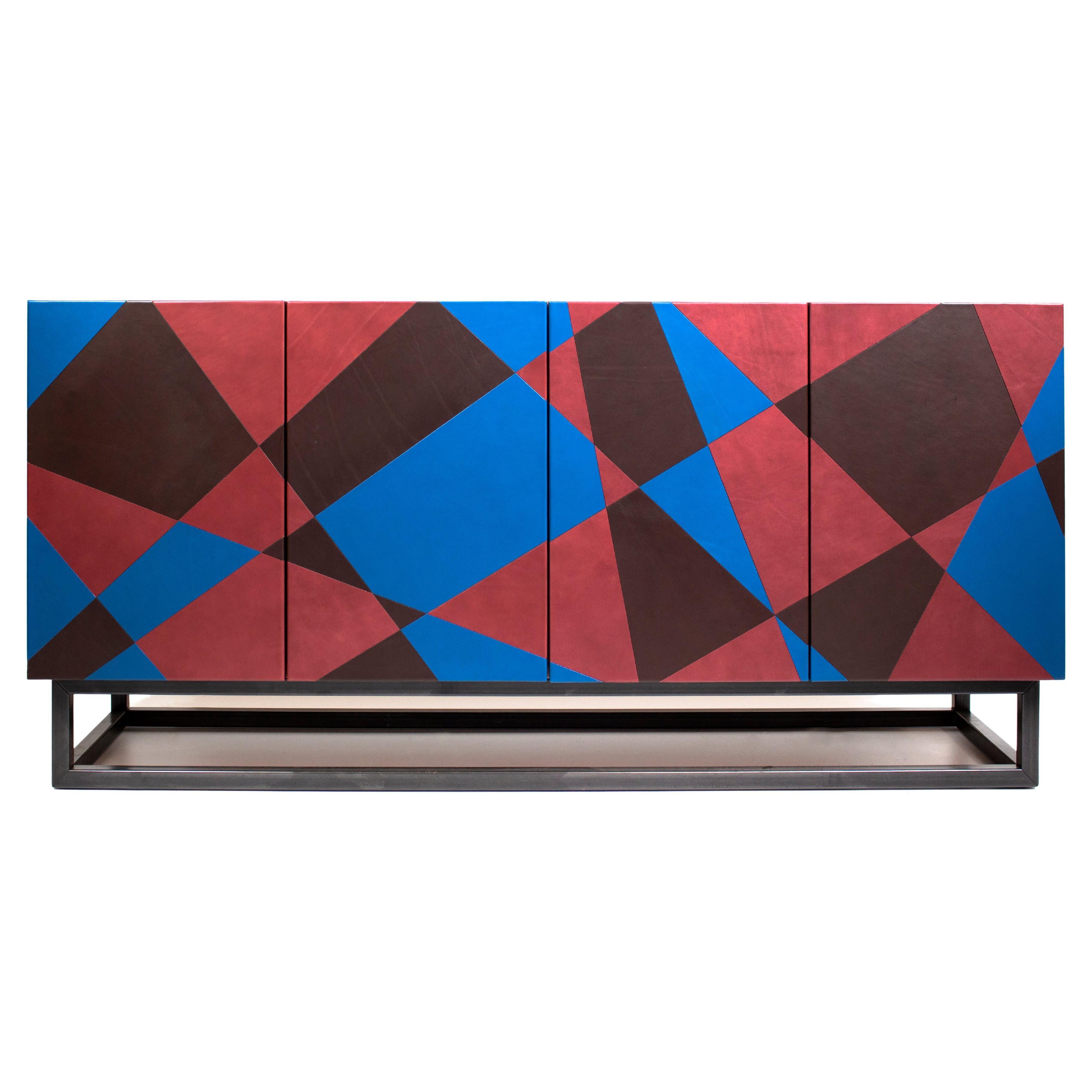 Credenza mobile Seasons in Wood laminato, metallo e pelle di Oscar Maschera in vendita