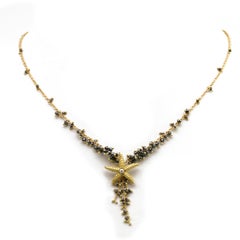 Diana Kim England 18 Karat Starfish Necklace with Faceted Black Diamond Beads