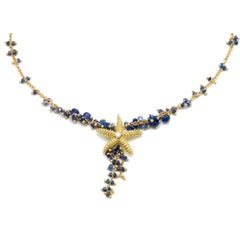 Diana Kim England Starfish Necklace with Faceted Blue Sapphire Beads, 18K Gold