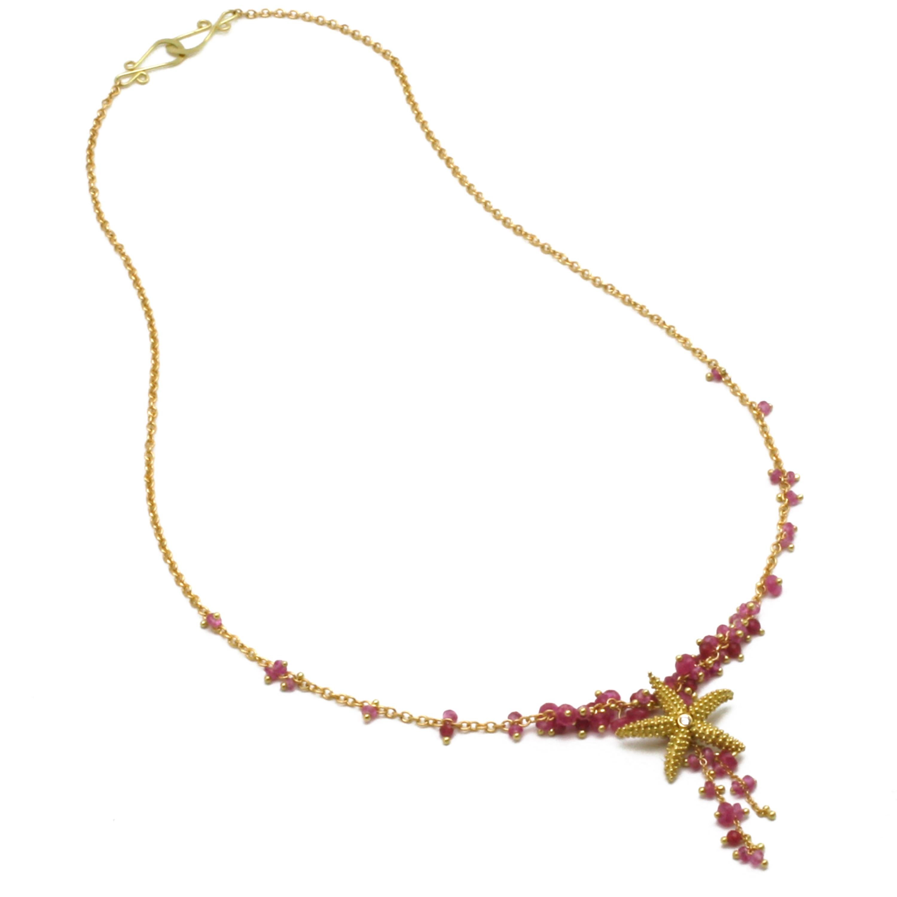 Women's Diana Kim England Seastar Necklace with Pink Sapphire Faceted Beads in 18k Gold For Sale