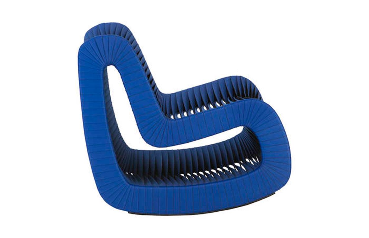 This incredibly comfortable chair is made out of the same material that makes seatbelts! Very cozy and a fantastic conversation starter- not to mention that it is great looking from every angle.