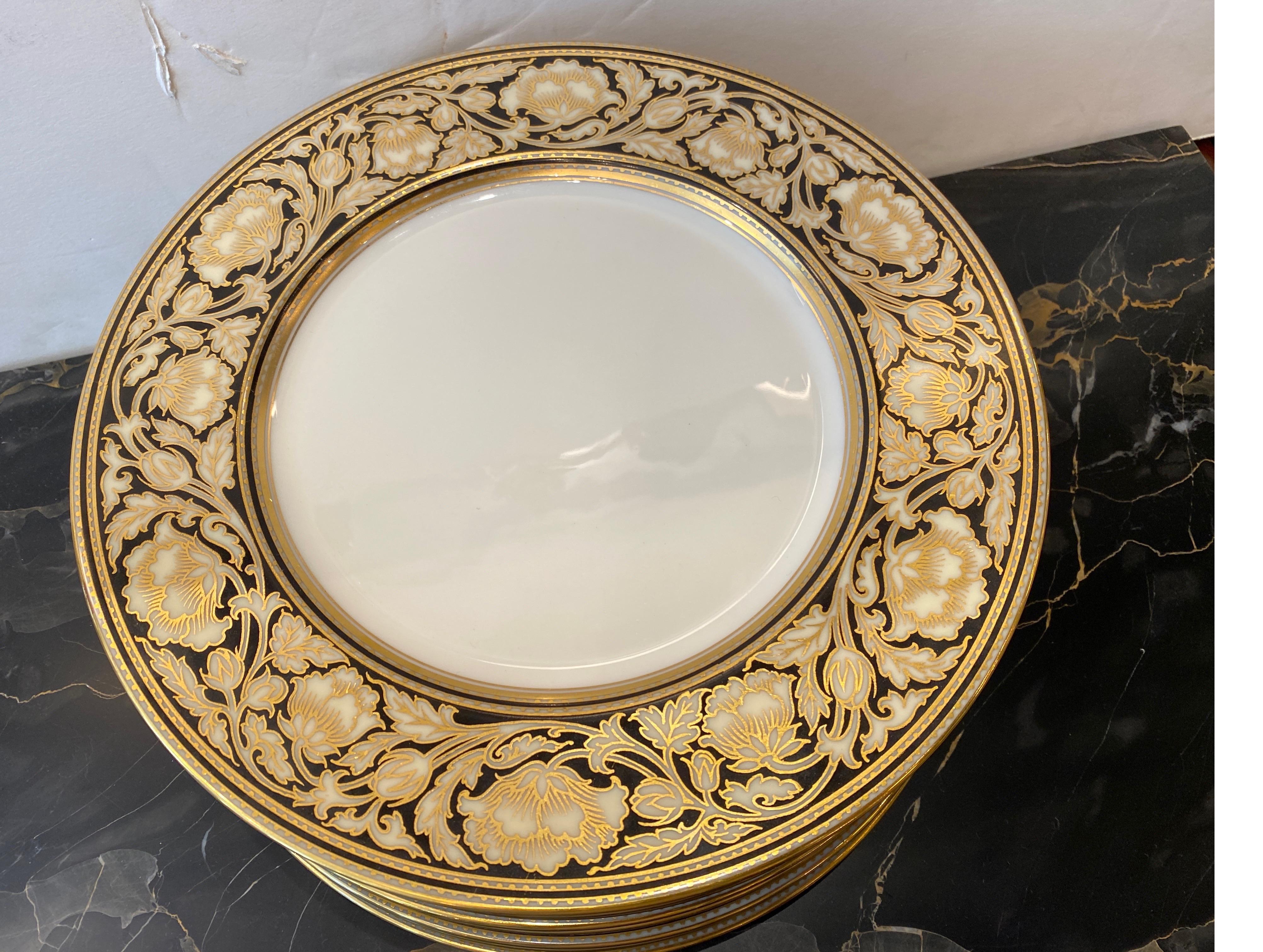 Set of 12 Elaborate Black and Gilt Service Place 1920's For Sale 1