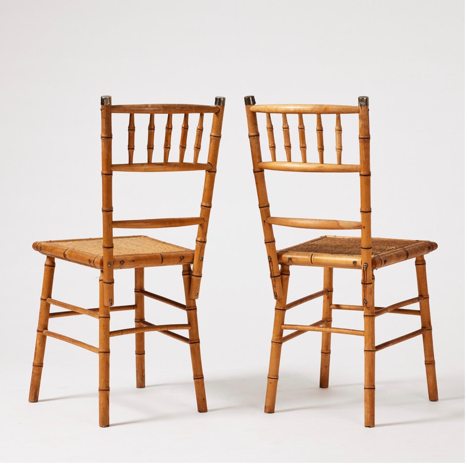 Other Seat of 4 Swedish Circa 1900s Faux Bamboo Beech 'Bodafors' Dining Chairs  For Sale