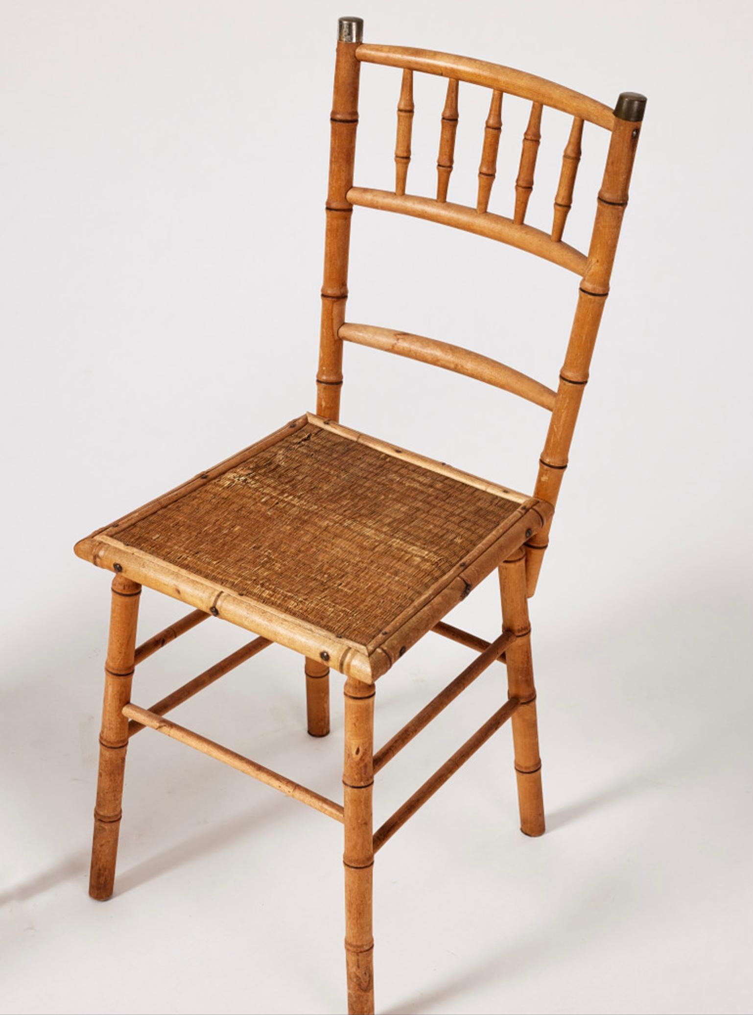 Seat of 4 Swedish Circa 1900s Faux Bamboo Beech 'Bodafors' Dining Chairs  For Sale 1