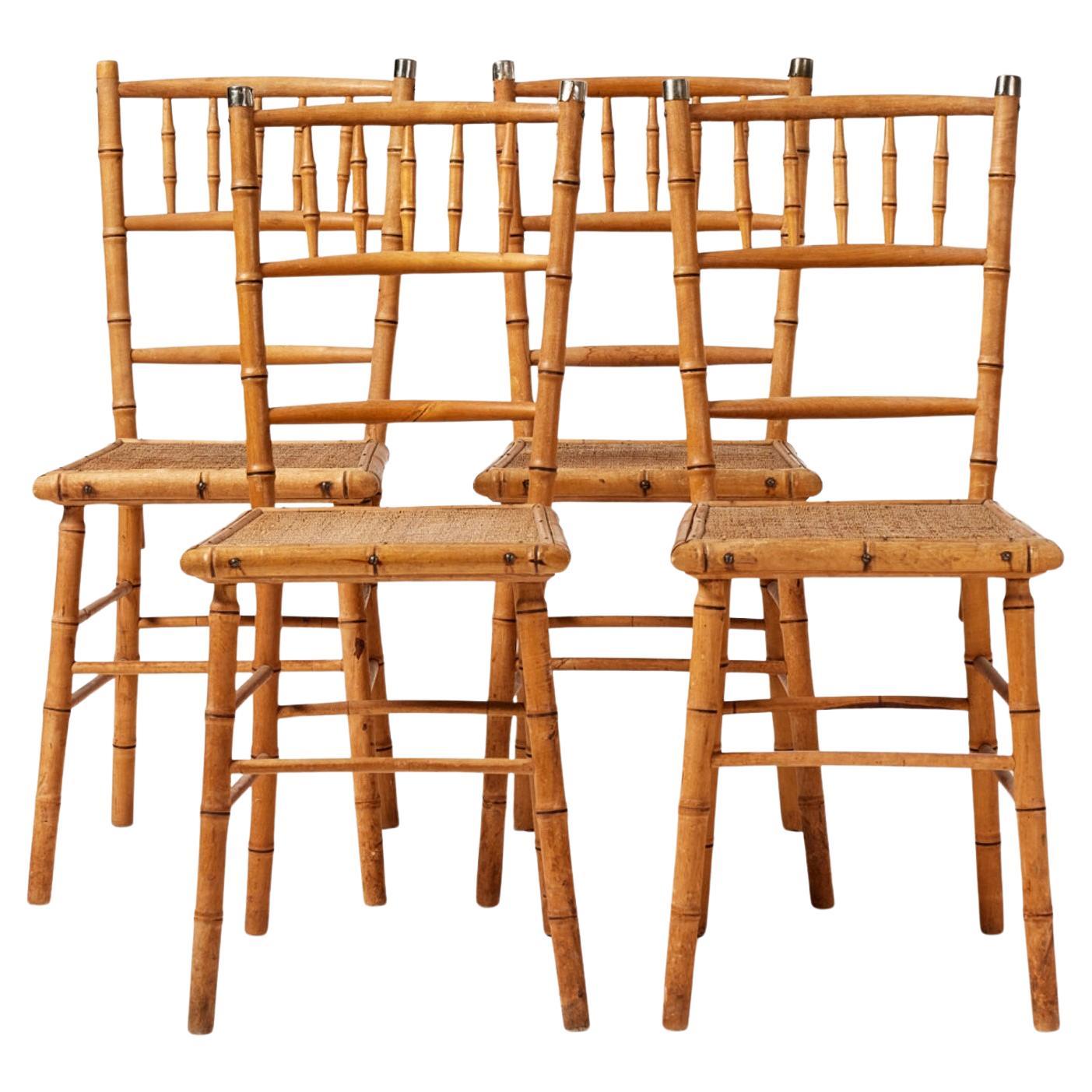 Seat of 4 Swedish Circa 1900s Faux Bamboo Beech 'Bodafors' Dining Chairs  For Sale