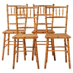 Antique Seat of 4 Swedish Circa 1900s Faux Bamboo Beech 'Bodafors' Dining Chairs 
