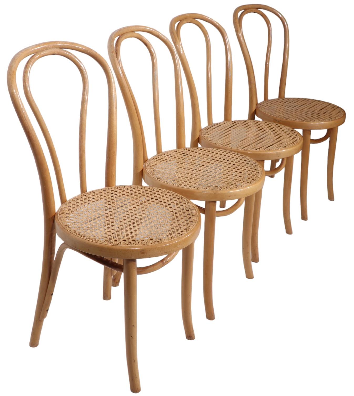 Vienna Secession Seat of Four Bentwood Bistro Cafe Dining Chairs att. to Thonet marked FMG