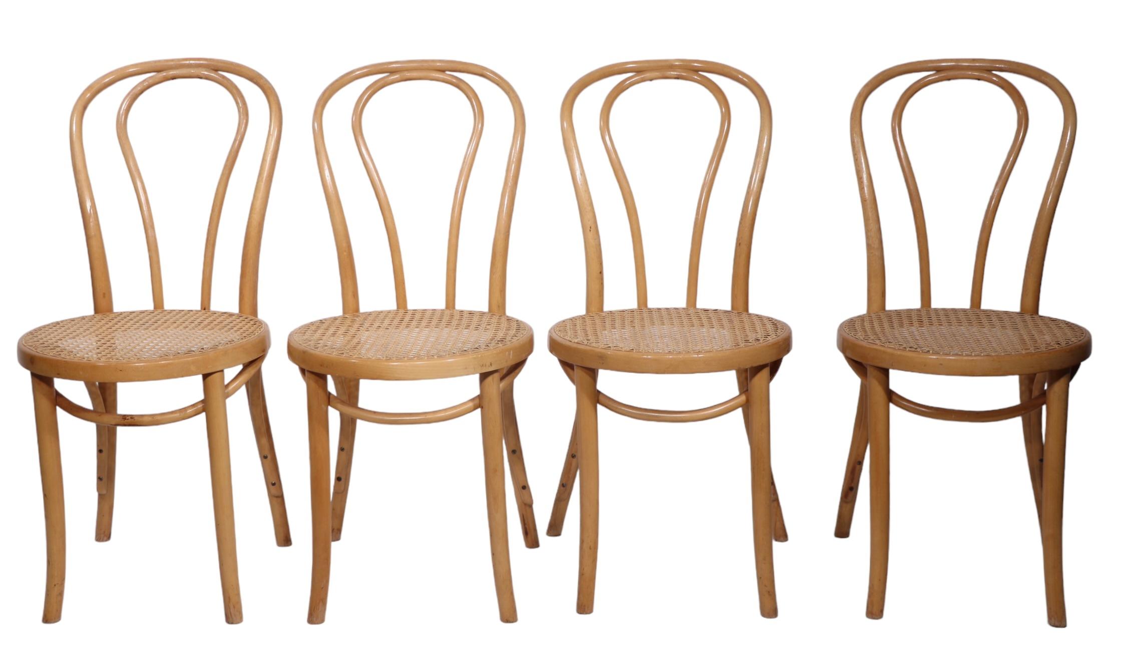 Czech Seat of Four Bentwood Bistro Cafe Dining Chairs att. to Thonet marked FMG