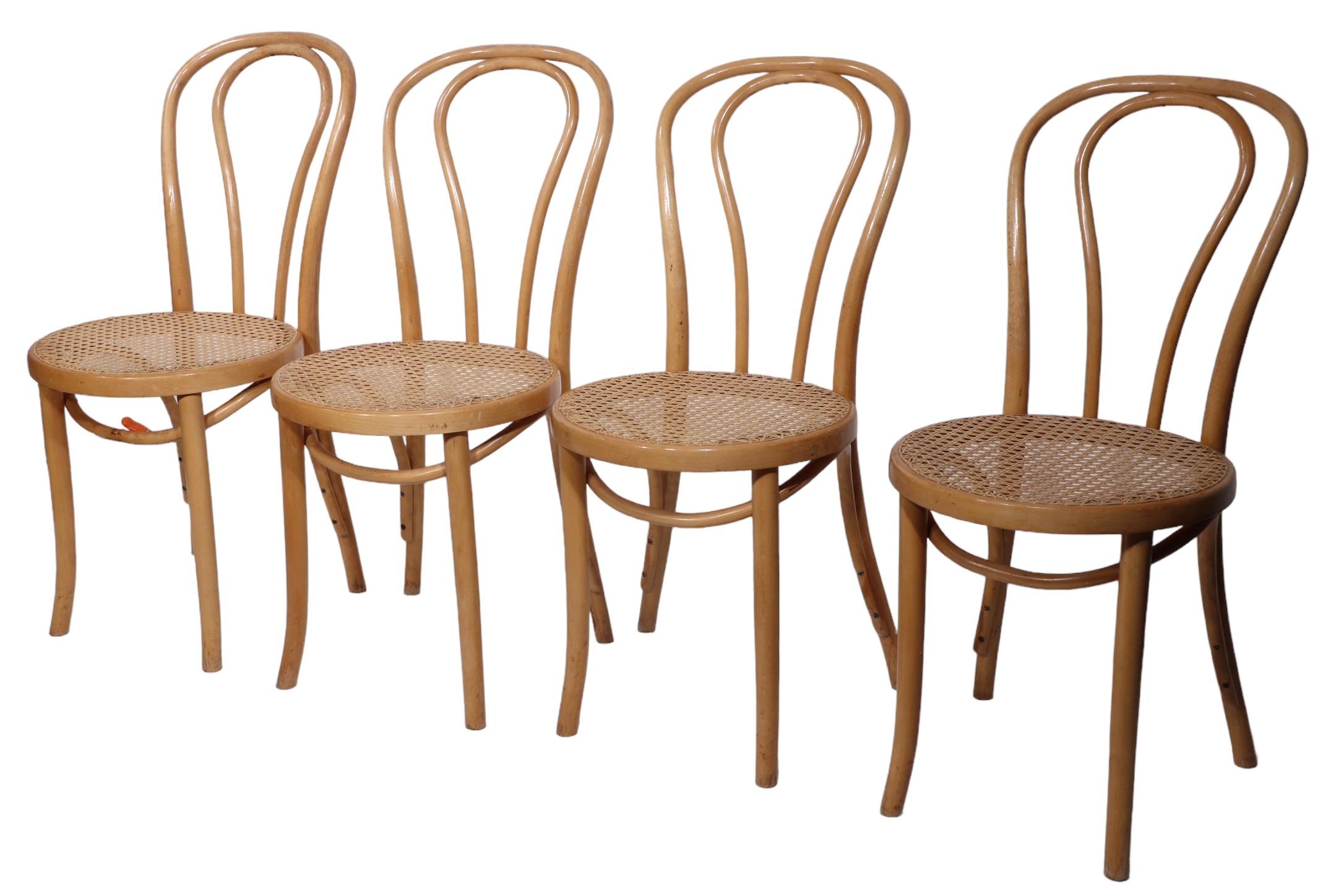 20th Century Seat of Four Bentwood Bistro Cafe Dining Chairs att. to Thonet marked FMG