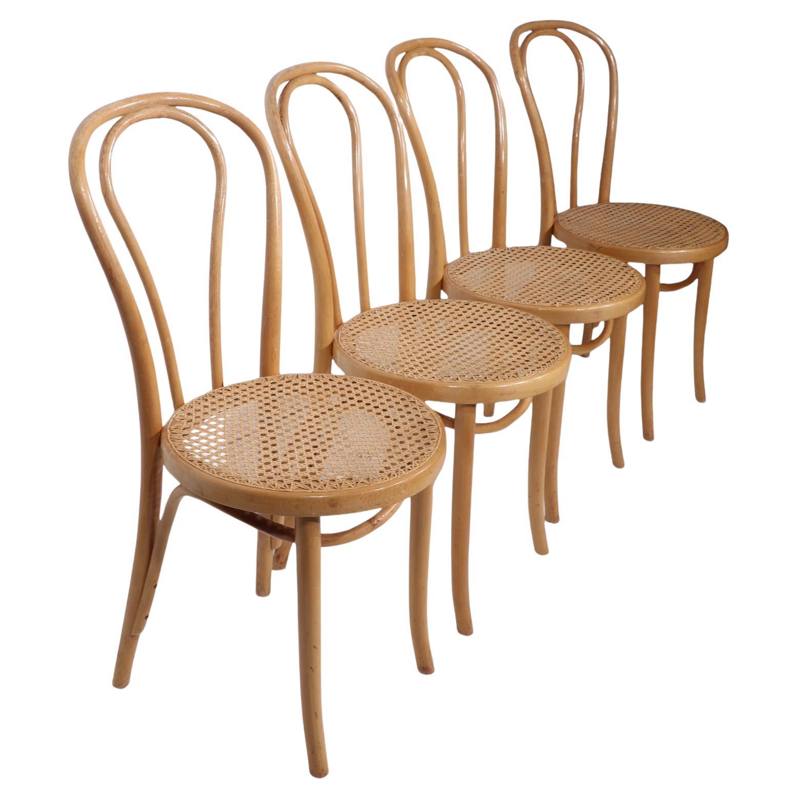 Seat of Four Bentwood Bistro Cafe Dining Chairs att. to Thonet marked FMG