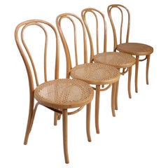 Retro Seat of Four Bentwood Bistro Cafe Dining Chairs att. to Thonet marked FMG