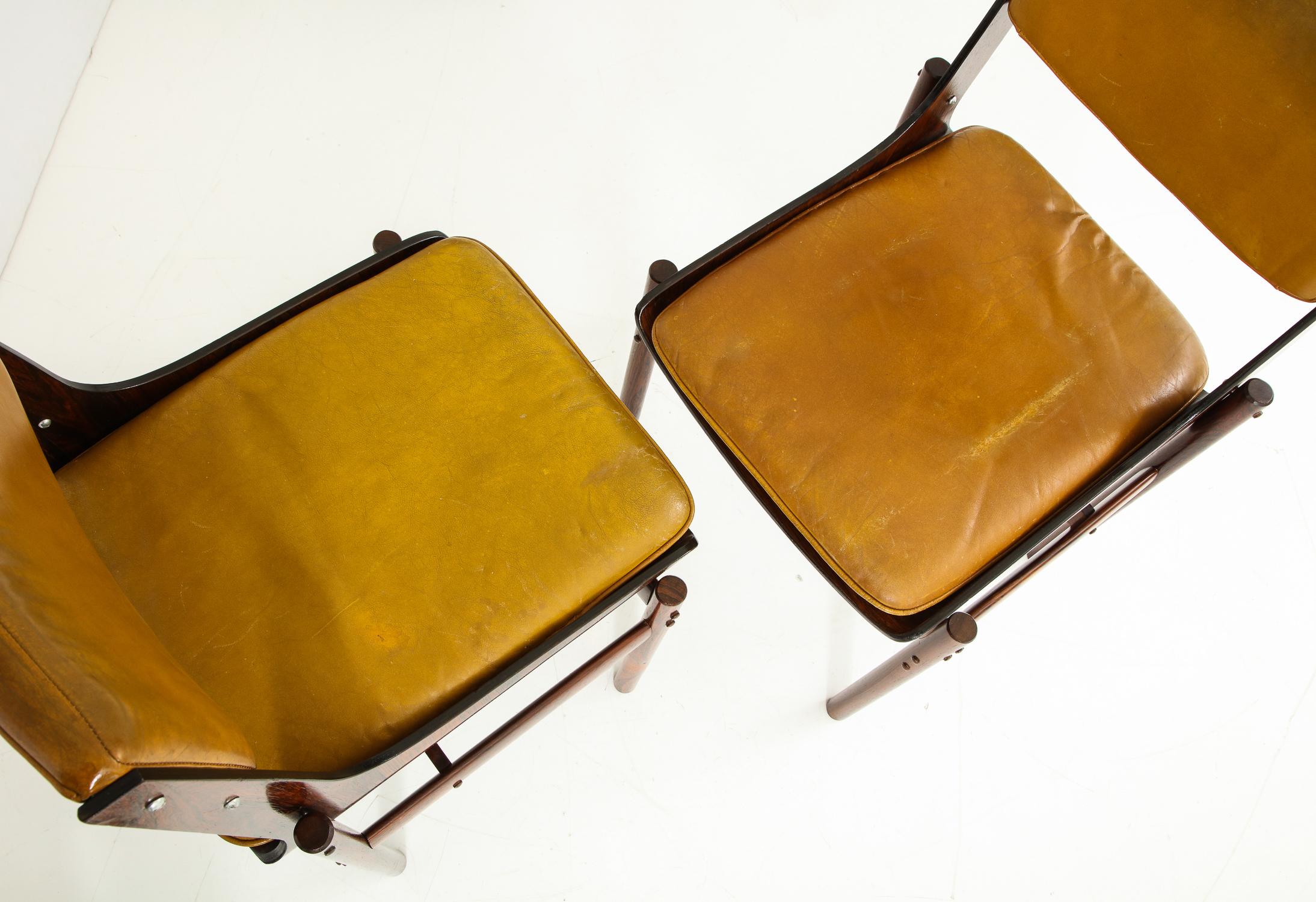 Seat of Four Jacaranda and Leather Chairs from Brazil 4