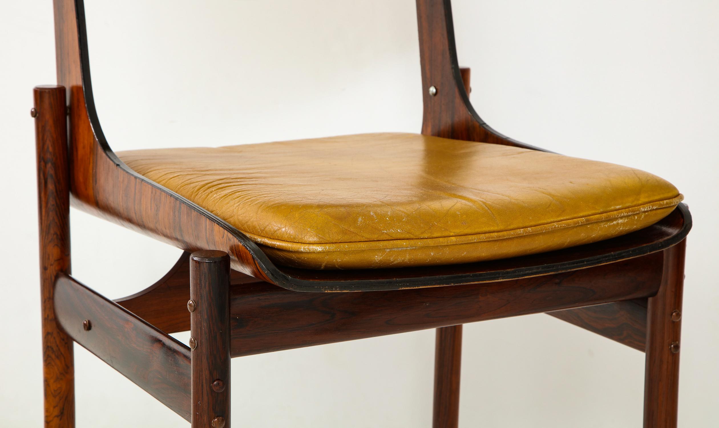 Seat of Four Jacaranda and Leather Chairs from Brazil 5