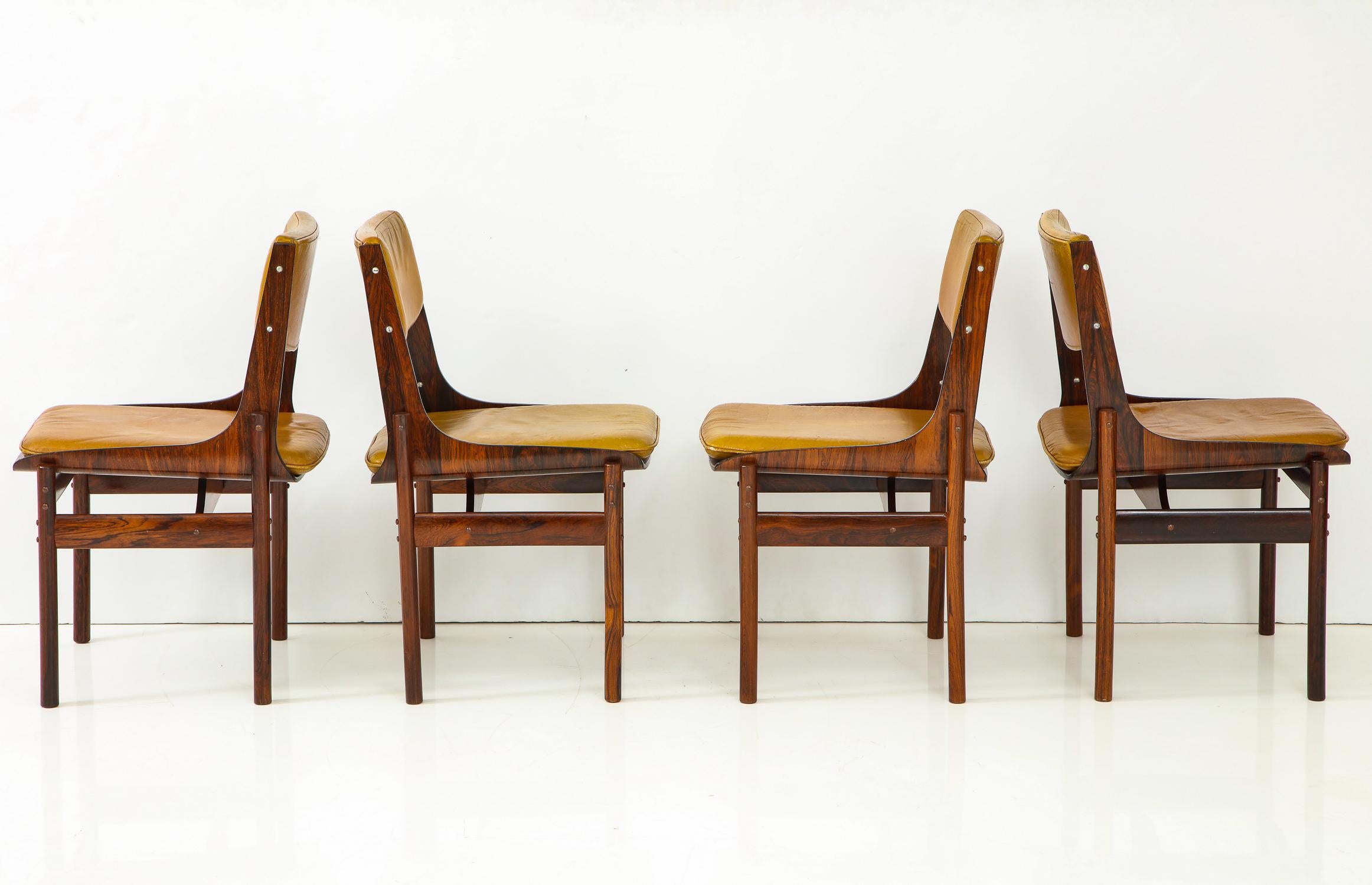 Brazilian Seat of Four Jacaranda and Leather Chairs from Brazil