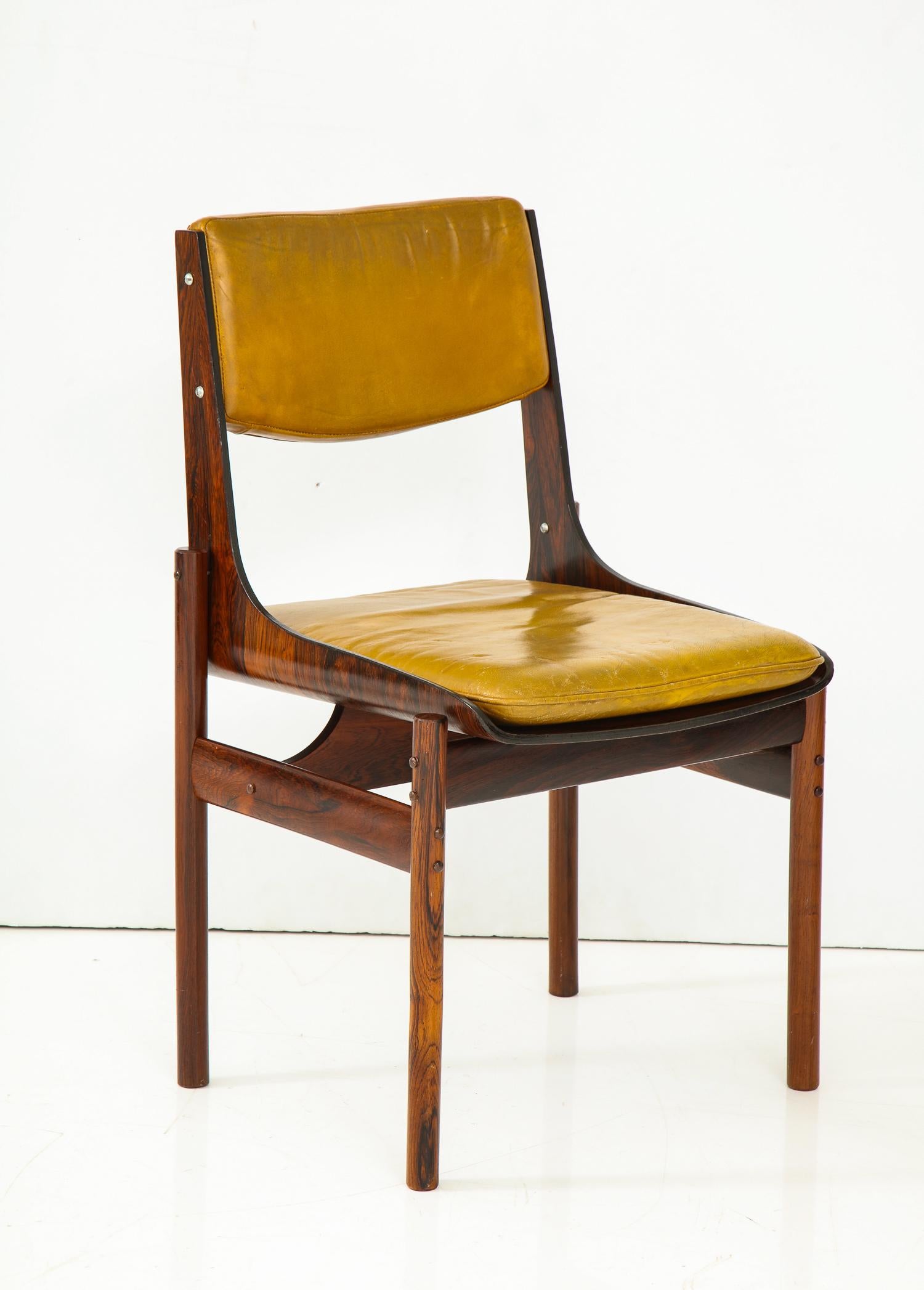 Mid-20th Century Seat of Four Jacaranda and Leather Chairs from Brazil