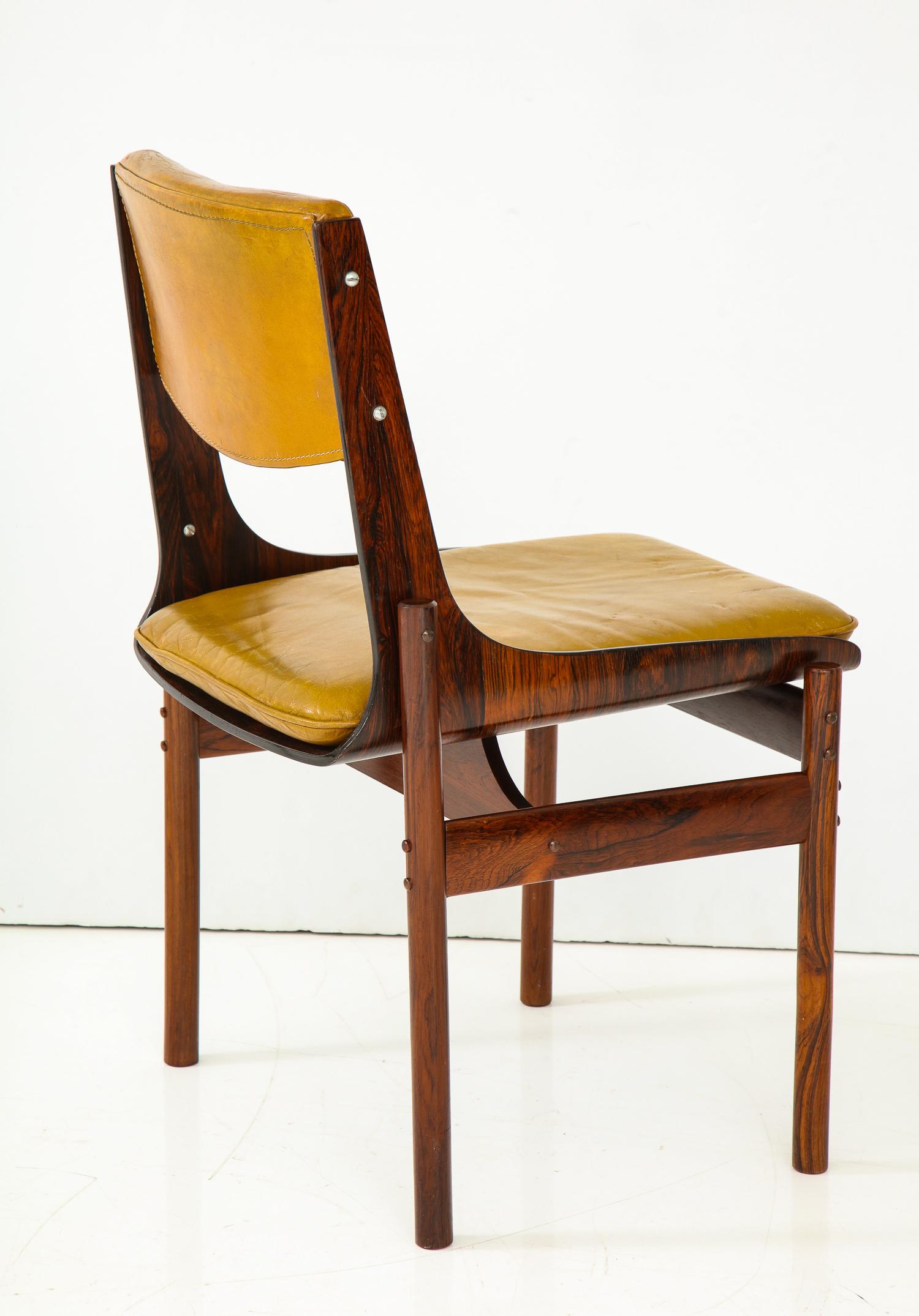 Seat of Four Jacaranda and Leather Chairs from Brazil 1