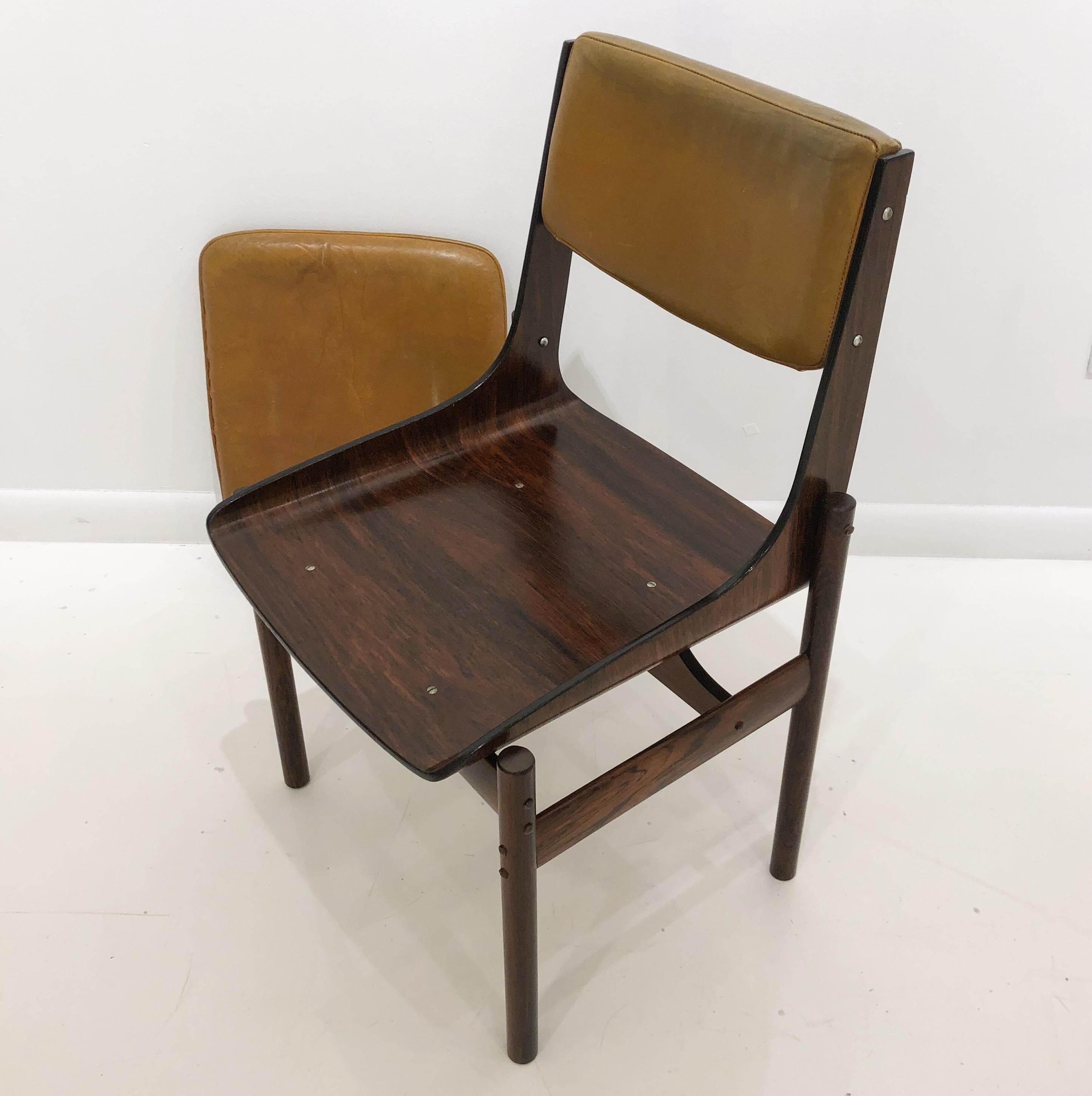 Seat of Four Jacaranda and Leather Chairs from Brazil 3
