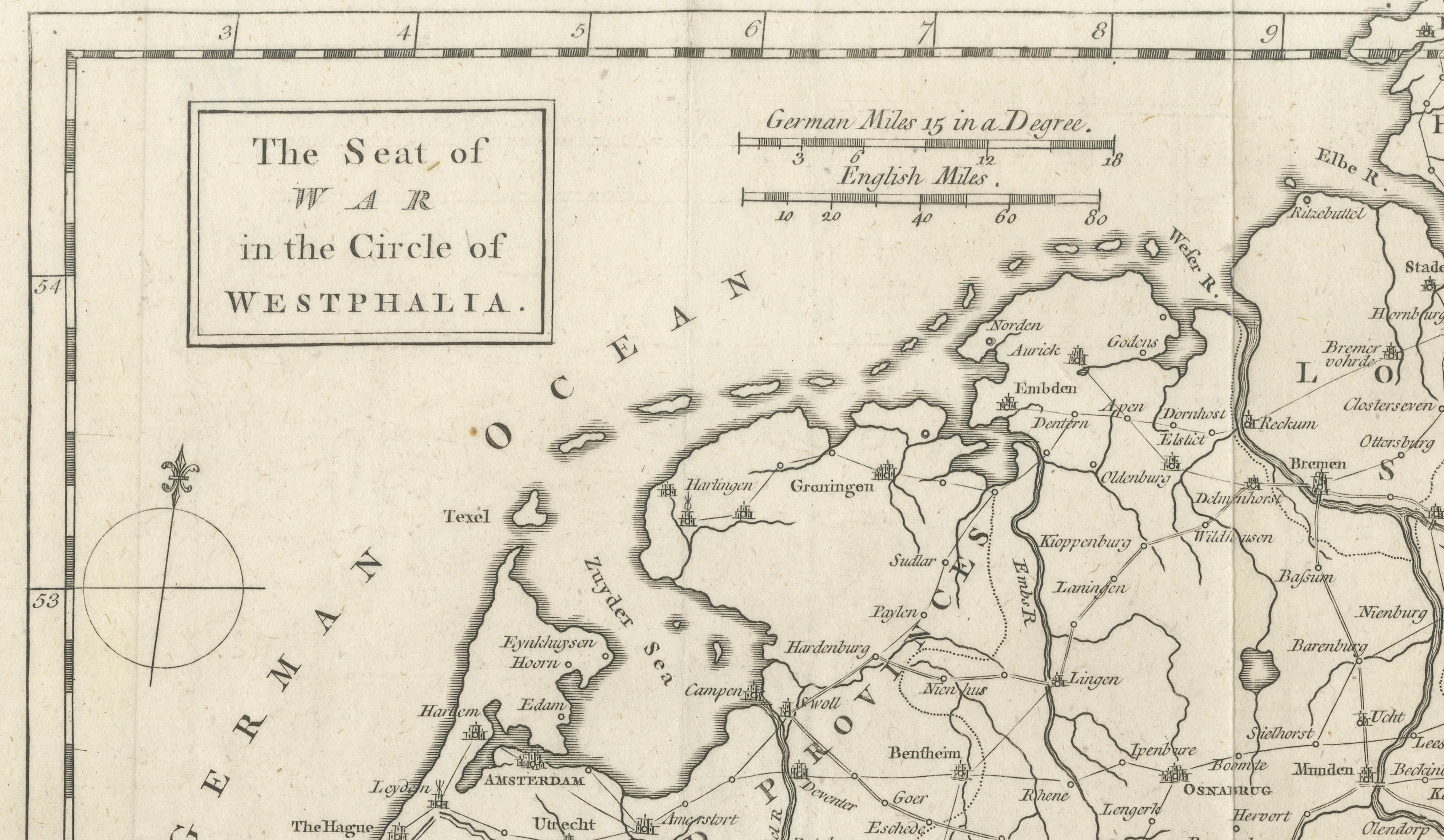 Seat of War Westphalia Map - Antique Military Map Netherlands Germany, 1763