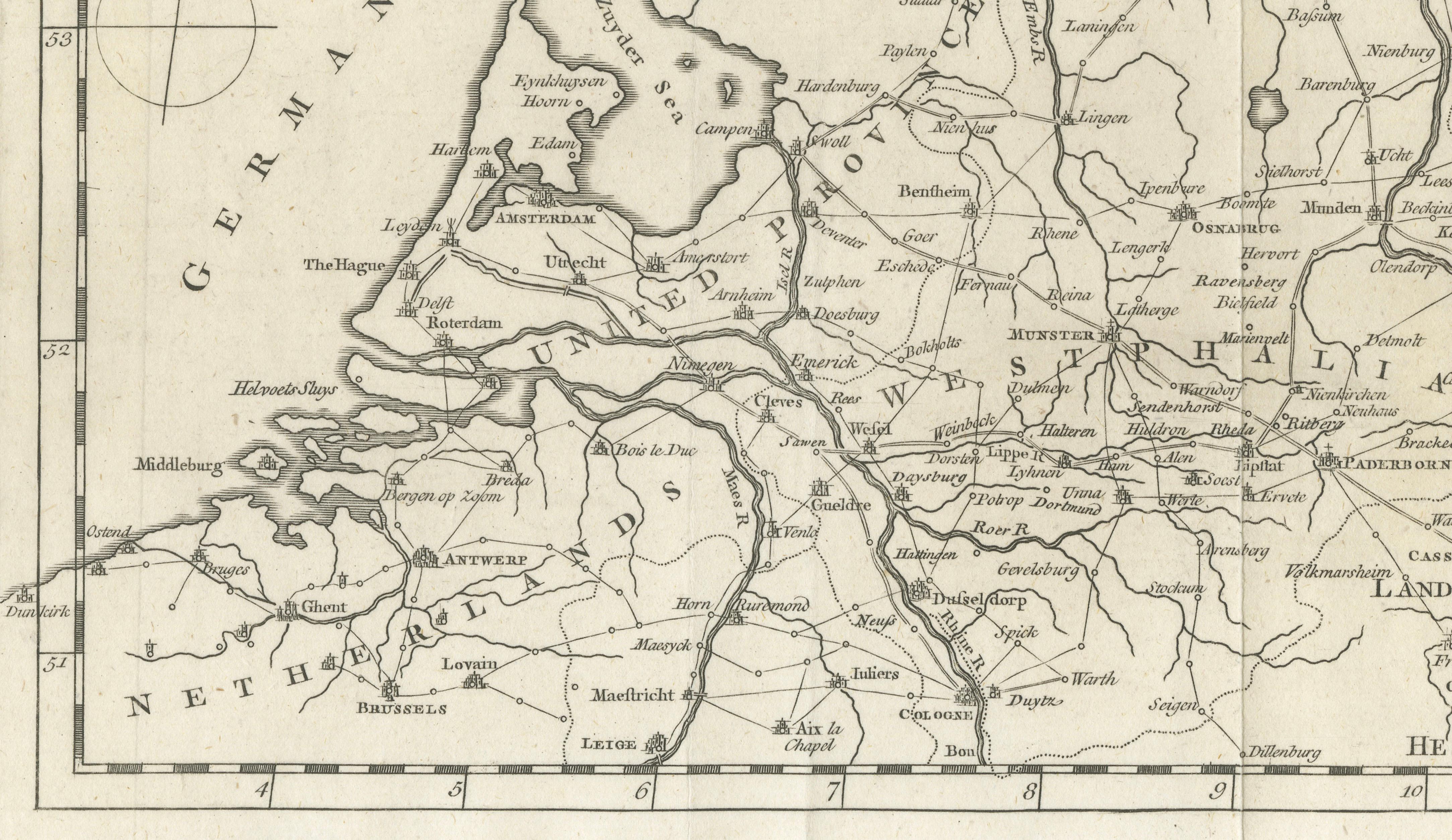 Seat of War Westphalia Map - Antique Military Map Netherlands Germany, 1763