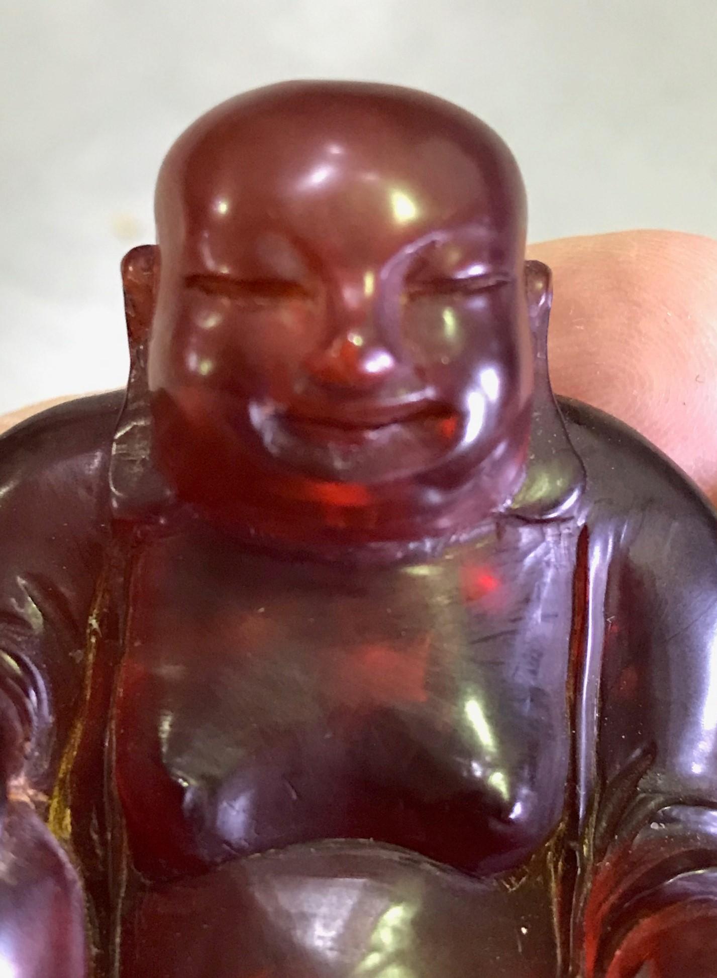 Seated Amber Happy Buddha Carving Sculpture 2