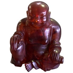 Seated Amber Happy Buddha Carving Sculpture