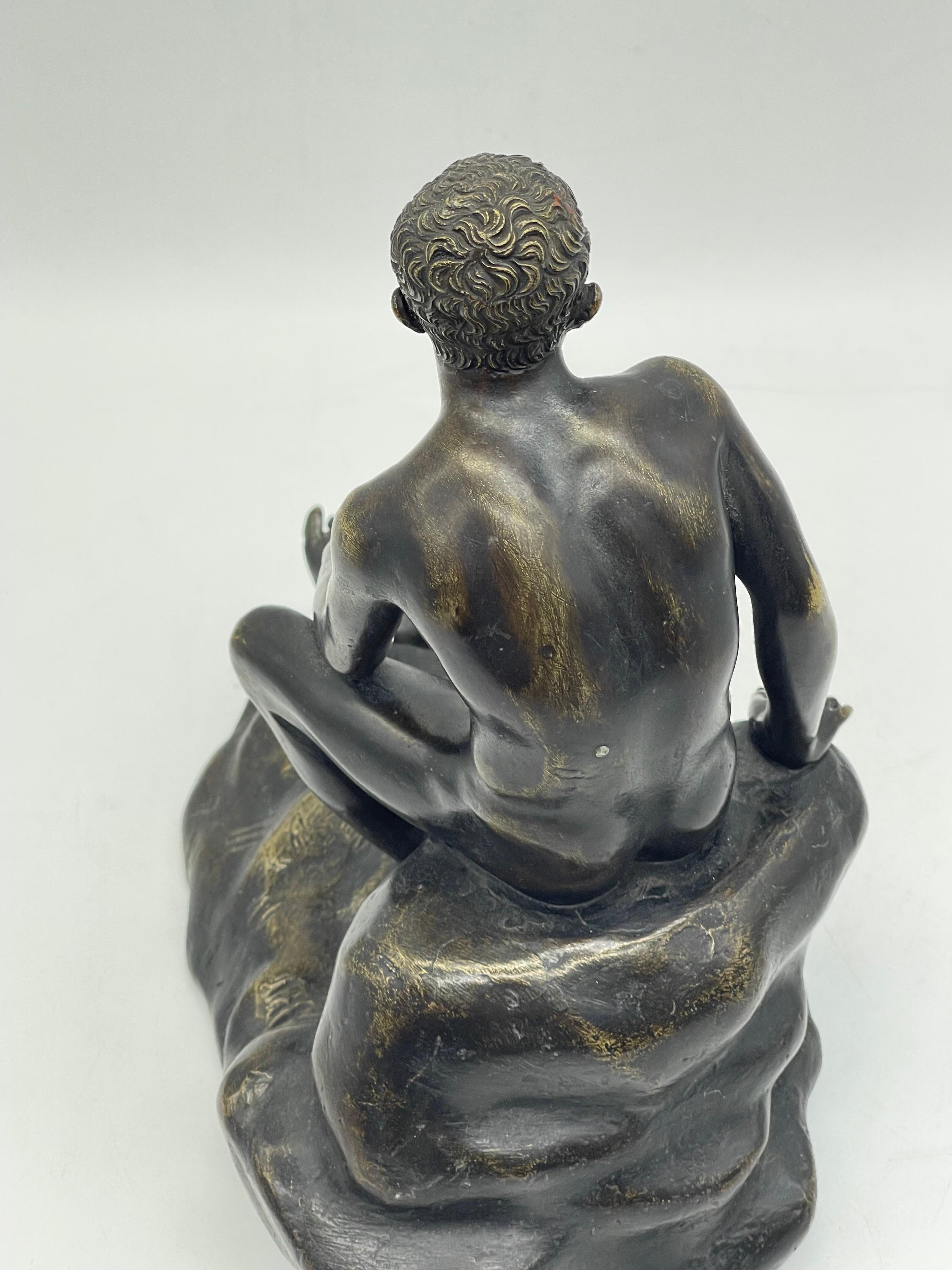 Seated athletic bronze sculpture / Figure Greek - Roman mythology For Sale 5