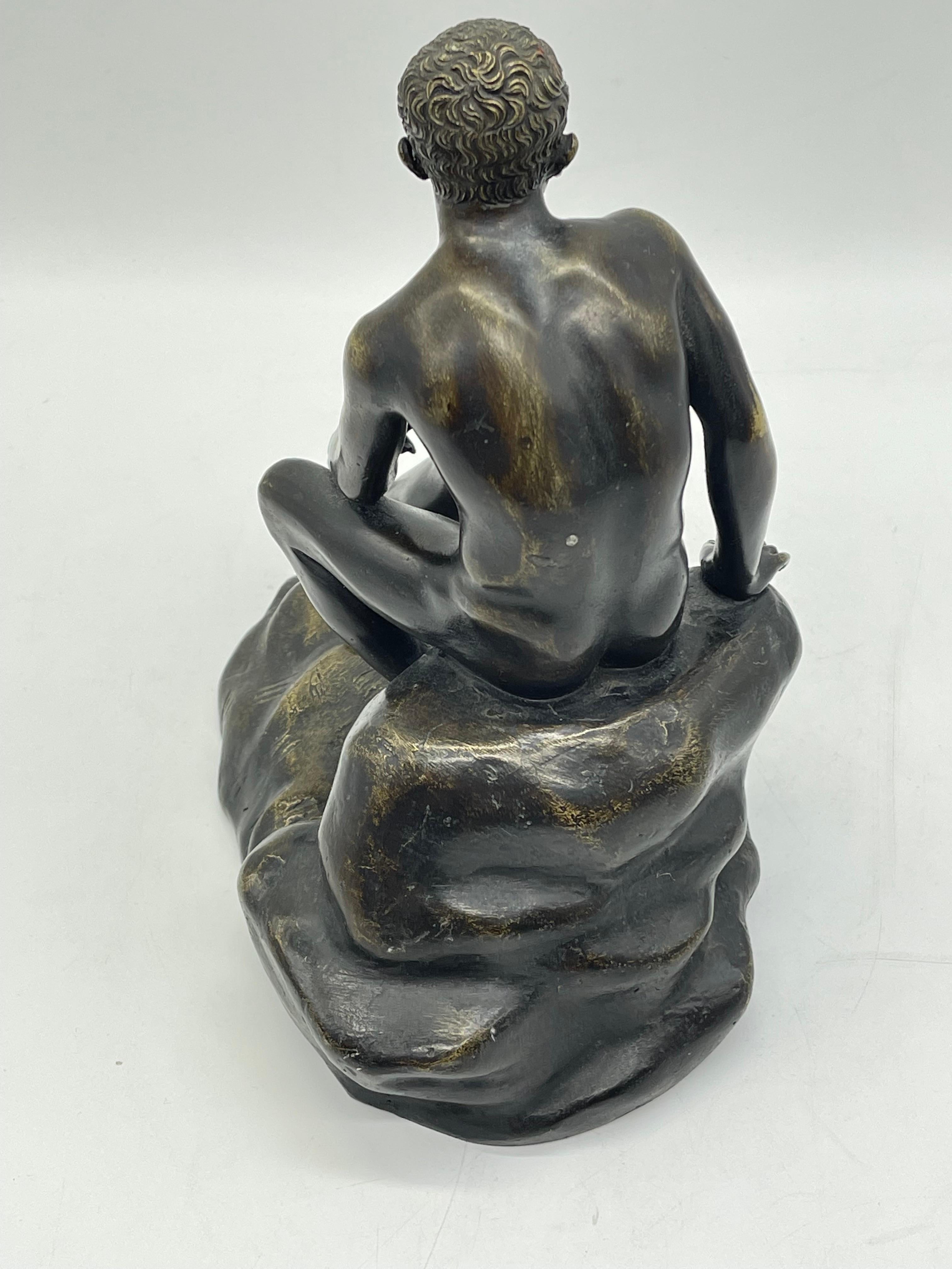 Seated athletic bronze sculpture / Figure Greek - Roman mythology For Sale 6