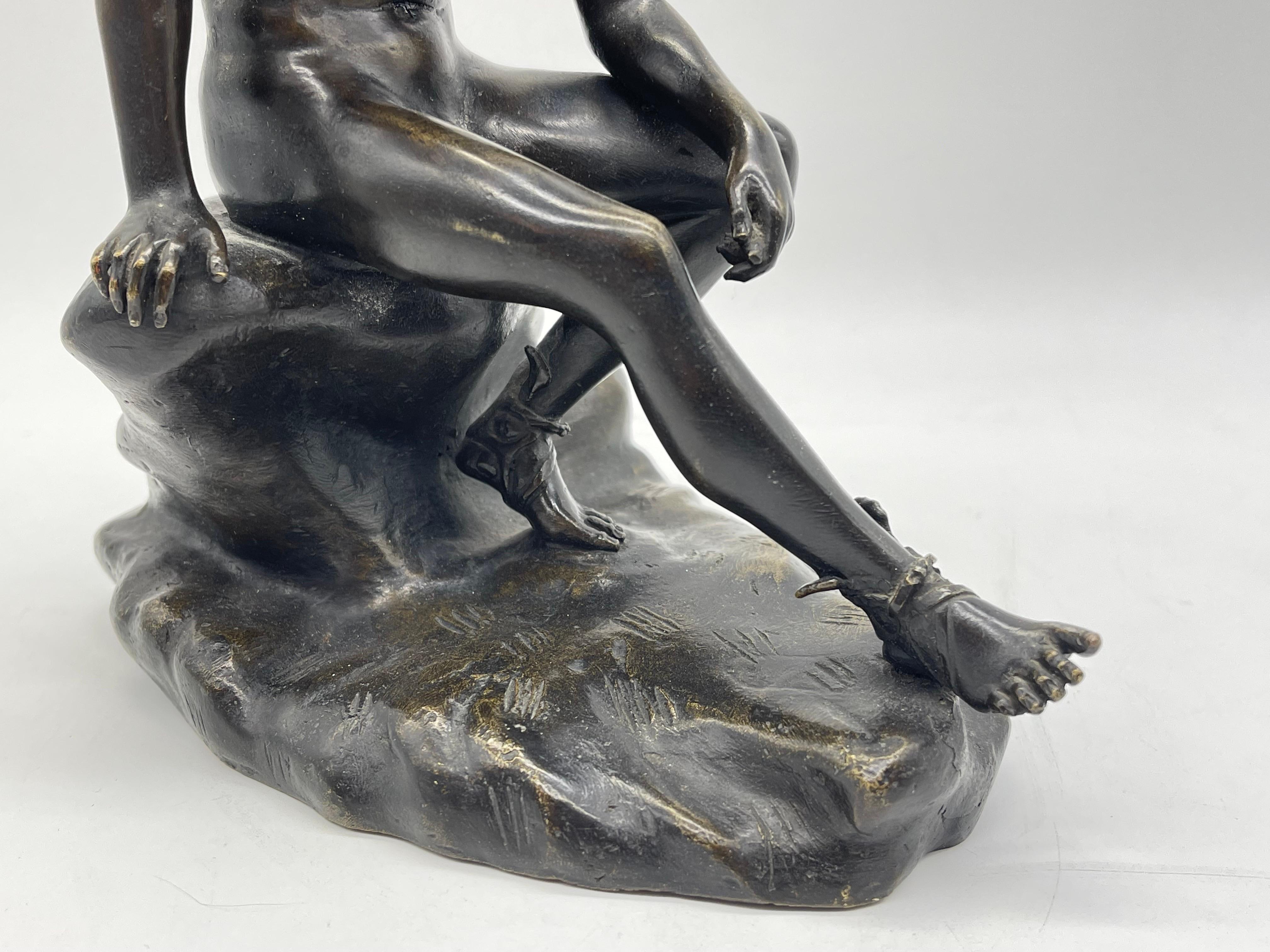 Seated athletic bronze sculpture / Figure Greek - Roman mythology For Sale 8