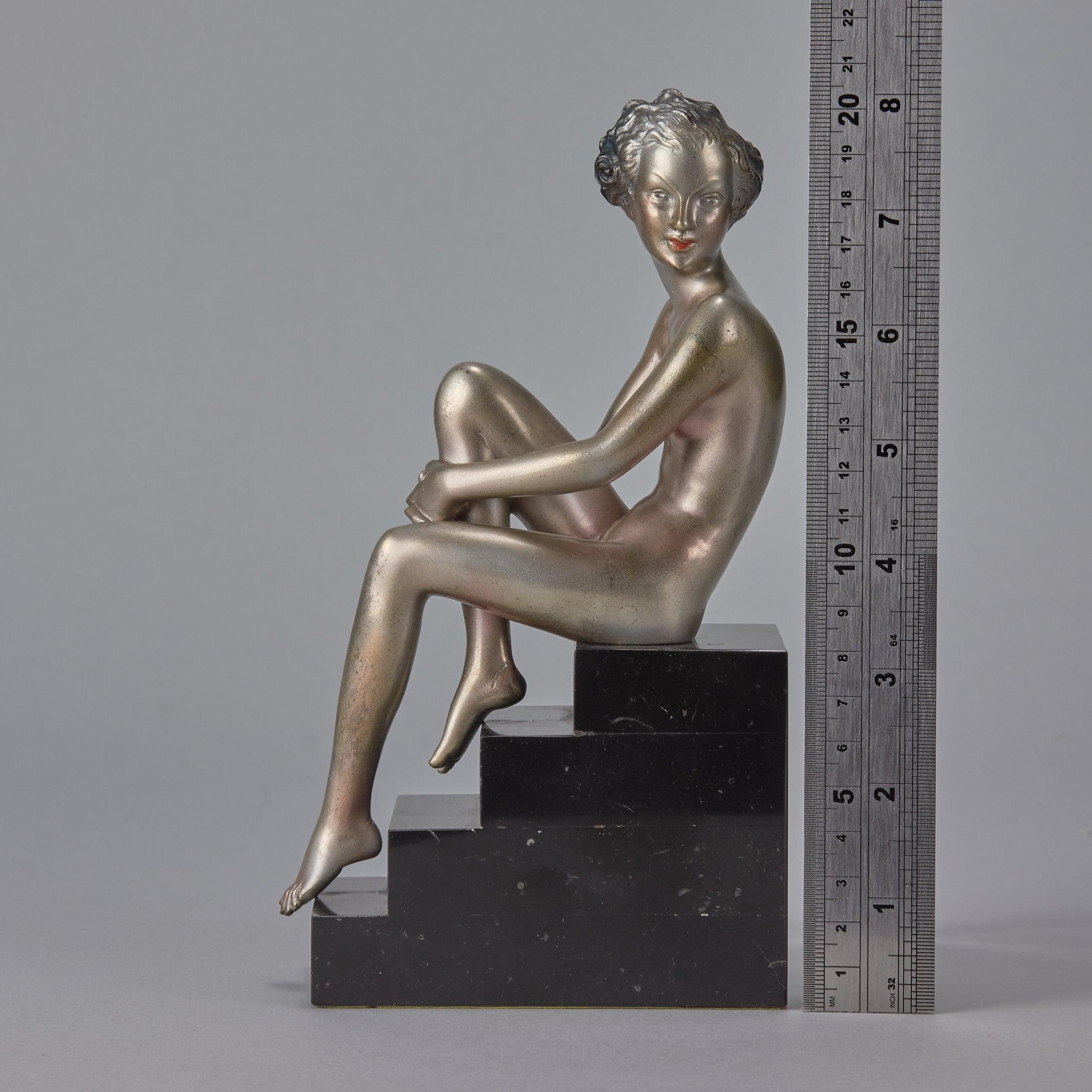 “Seated Beauty” Art Deco Cold Painted Bronze Sculpture by Josef Lorenzl For Sale 4