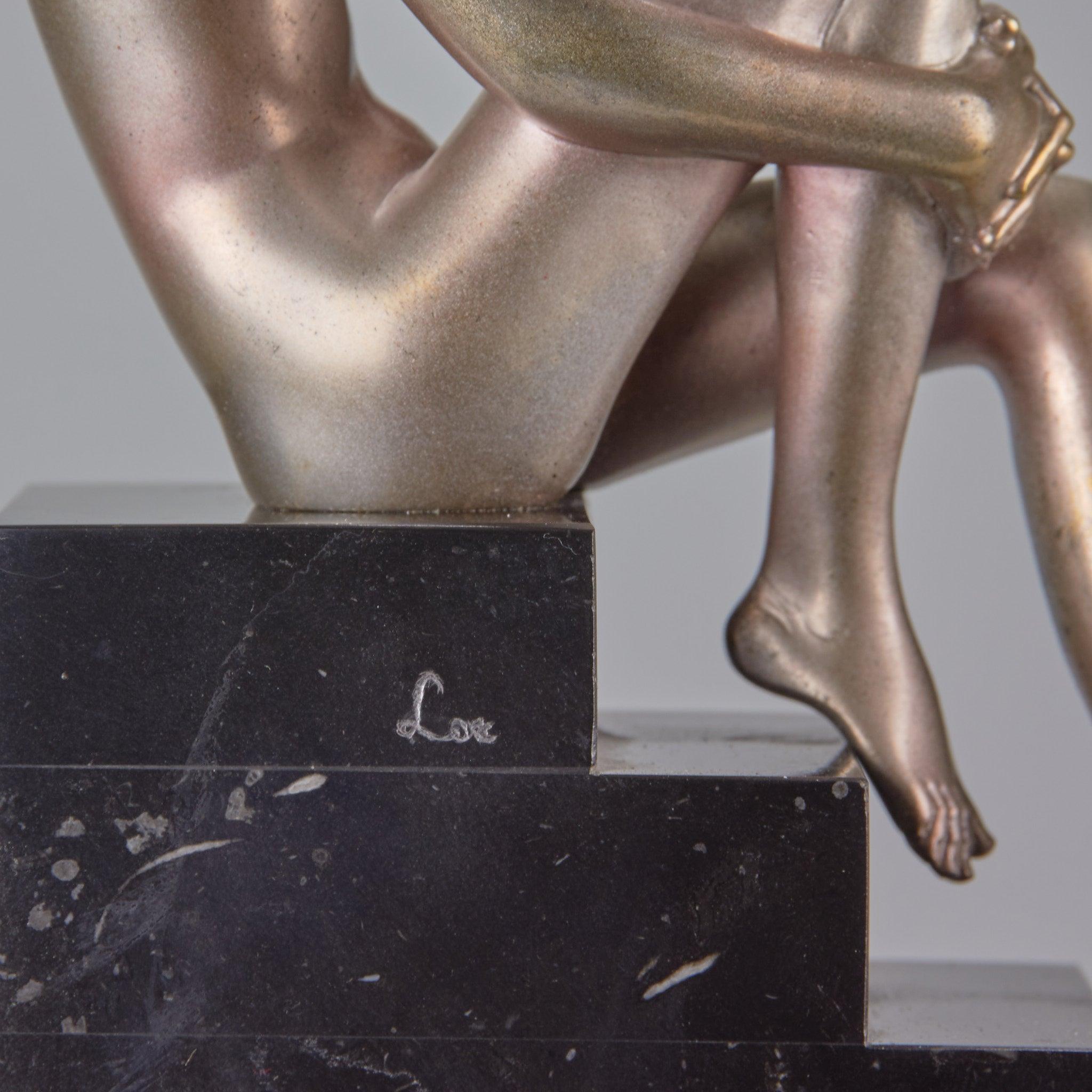 “Seated Beauty” Art Deco Cold Painted Bronze Sculpture by Josef Lorenzl For Sale 5