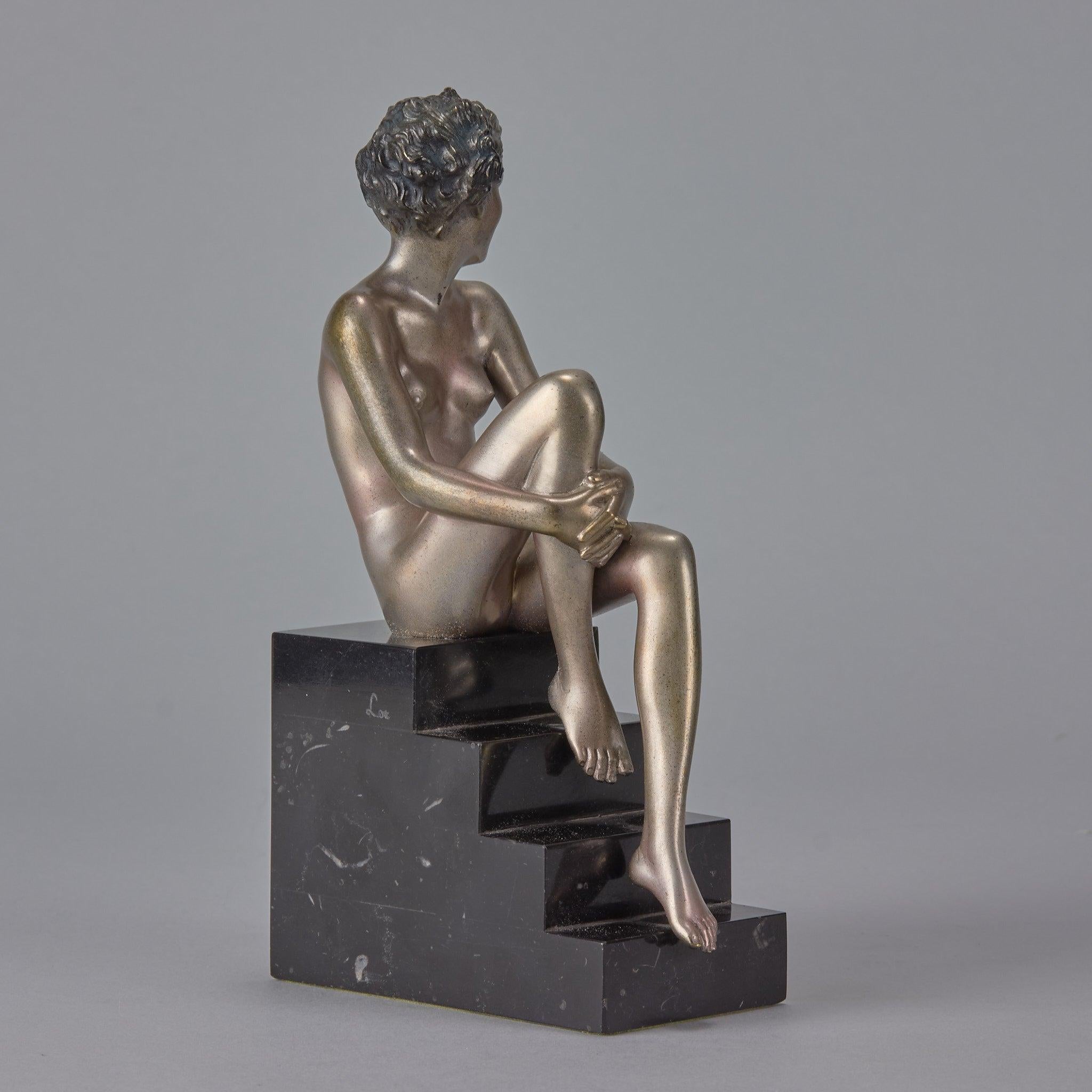 “Seated Beauty” Art Deco Cold Painted Bronze Sculpture by Josef Lorenzl In Good Condition For Sale In London, GB