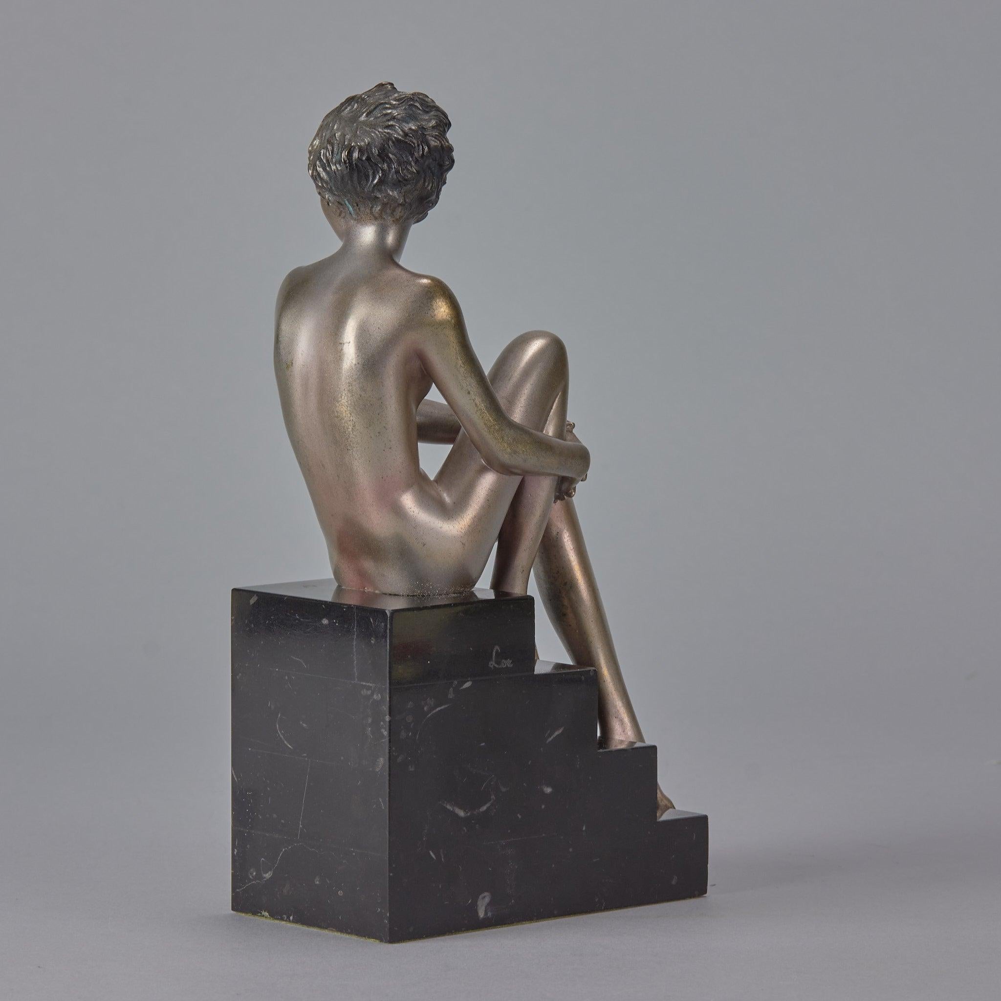 “Seated Beauty” Art Deco Cold Painted Bronze Sculpture by Josef Lorenzl For Sale 1