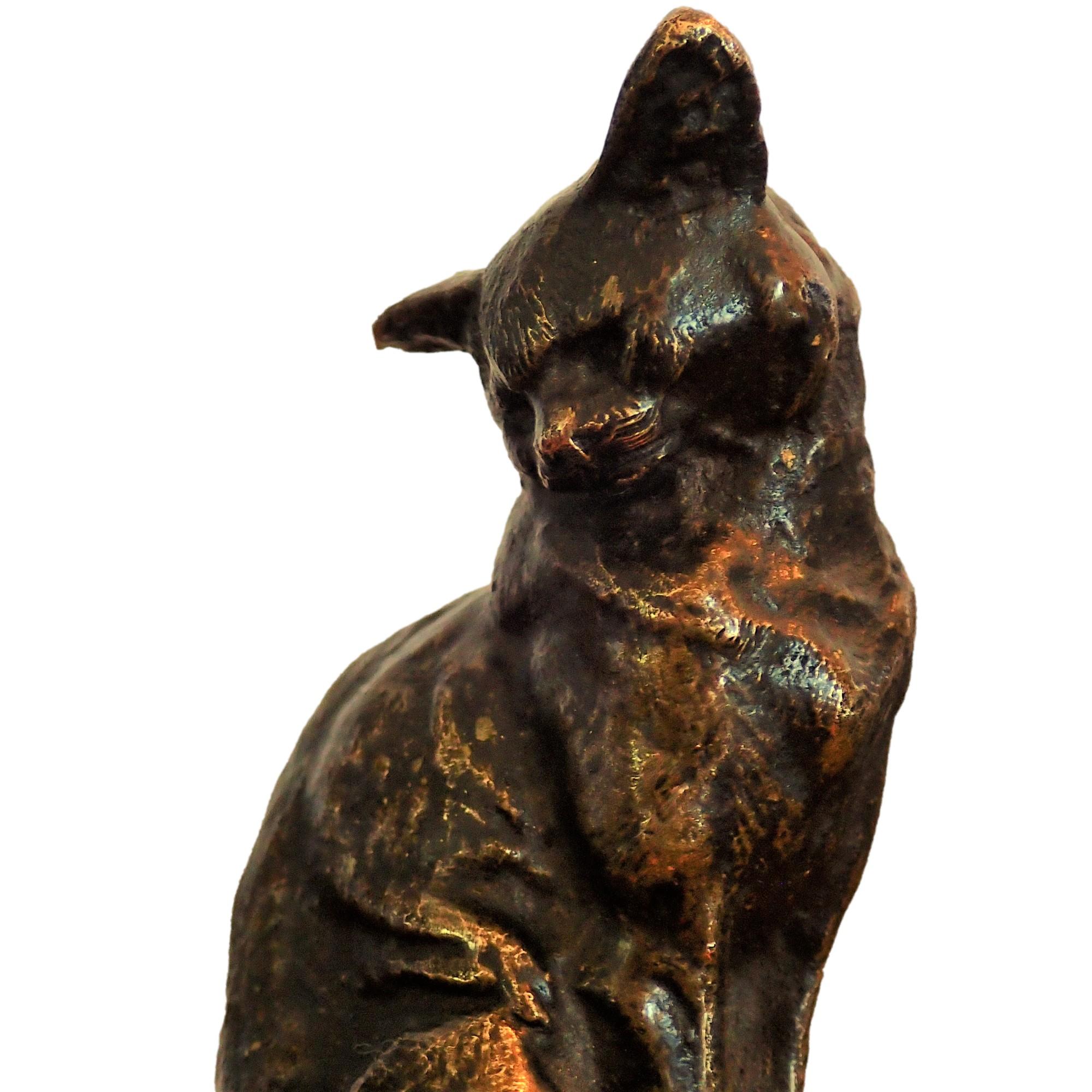 bronze cat sculpture