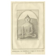 Buda sentado en Gaya - Estampa holandesa antigua de una estatua en Bengala, ca. 1800