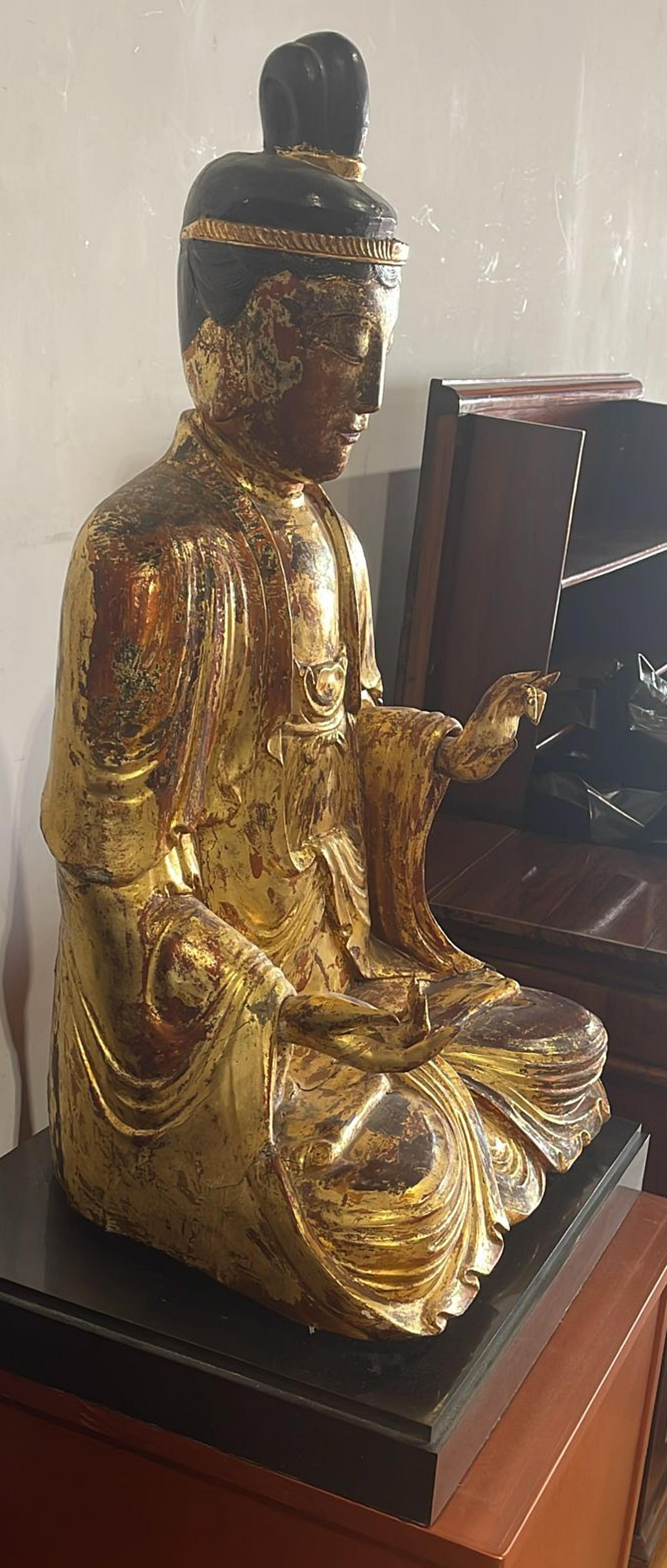 Wood SEATED BUDDHA KUAN YIN/GUANYIN  19th-century For Sale
