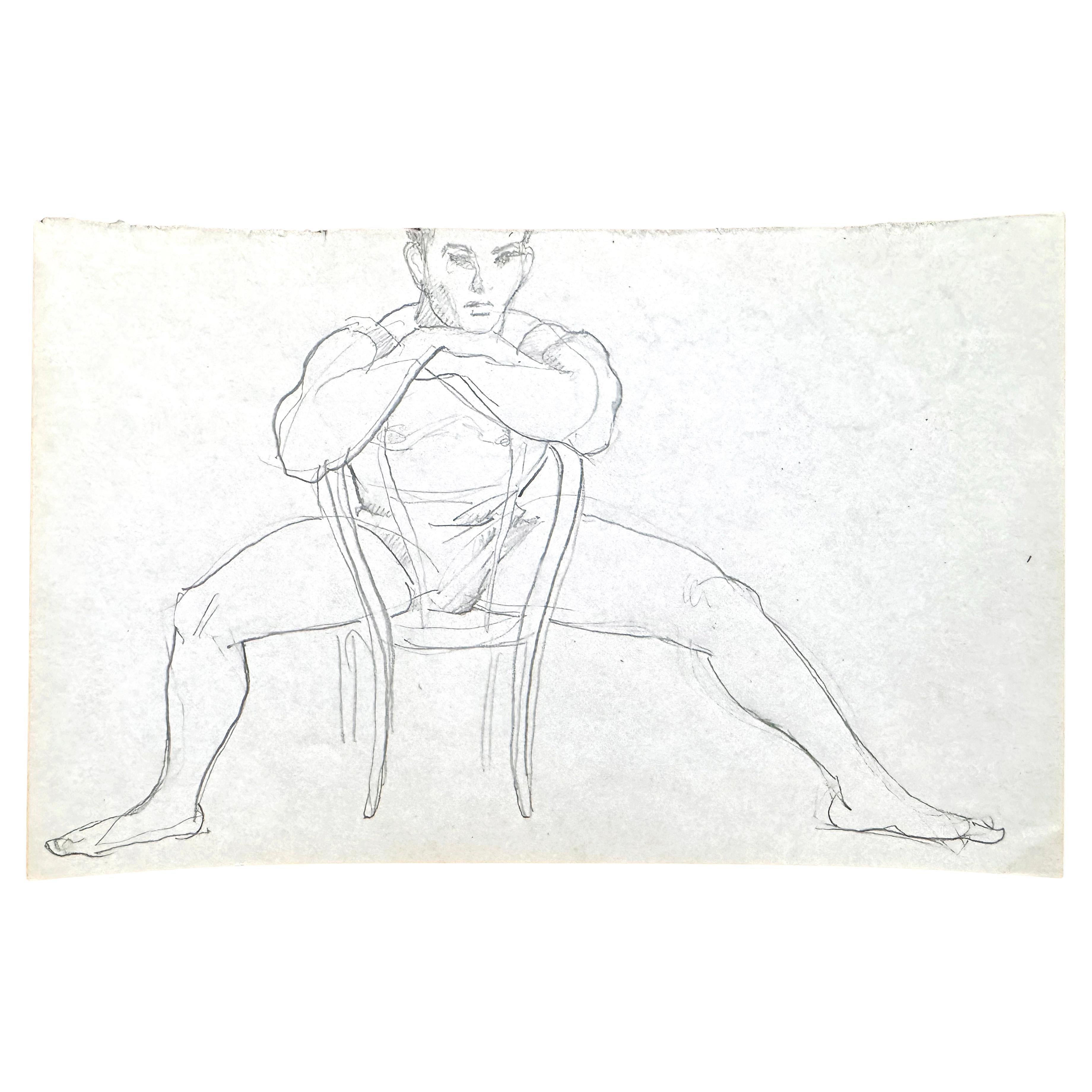 "Seated Dancer", Mid Century Drawing of Male Figure by Emlen Etting en venta